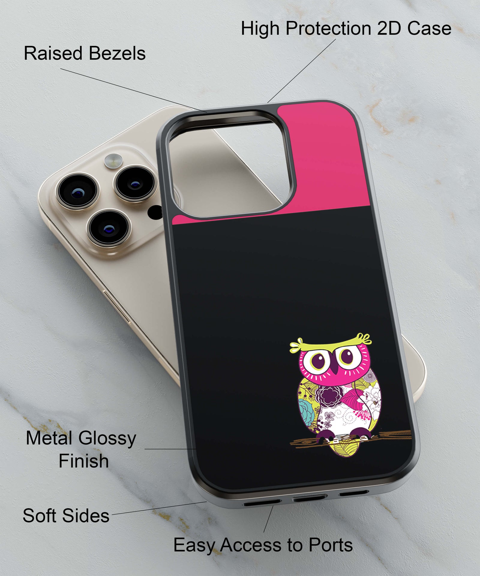 Lovely Owl Back Cover for 2D Hybrid TPU And Metal CaseT0009Hybrid Metal TPU-Image 2