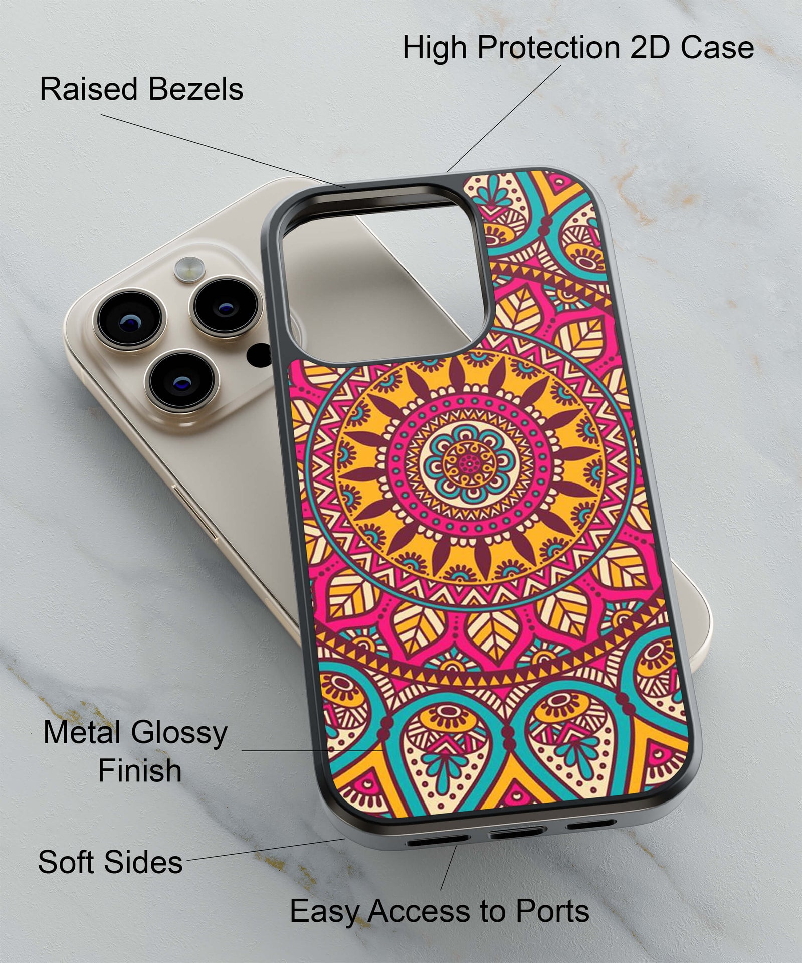 Mandala Back Cover for 2D Hybrid TPU And Metal CasePS1309Hybrid Metal TPU-Image 2