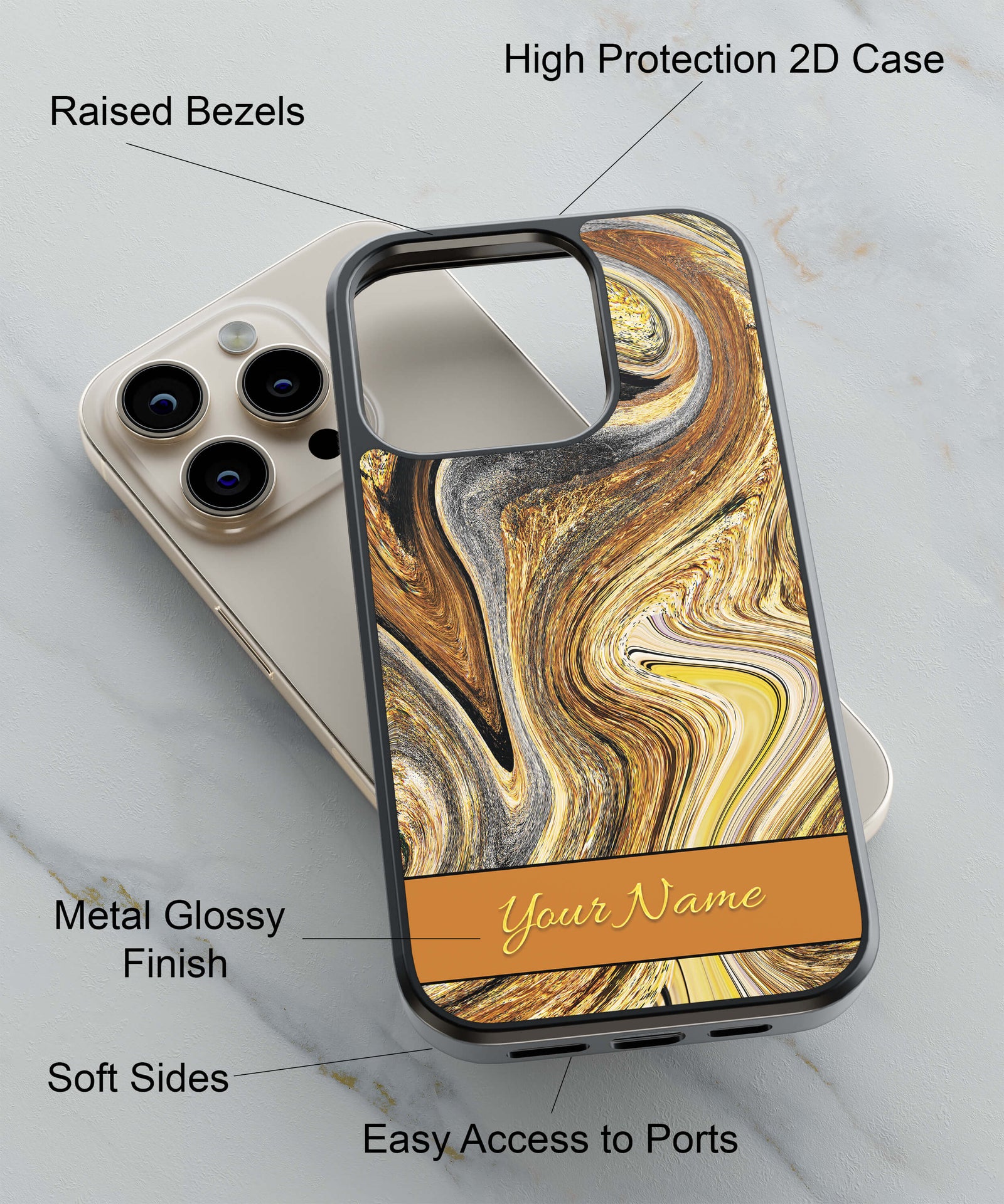 Modern Art Name Back Cover for 2D Hybrid TPU And Metal CaseIK5018Hybrid Metal TPU-Image 2