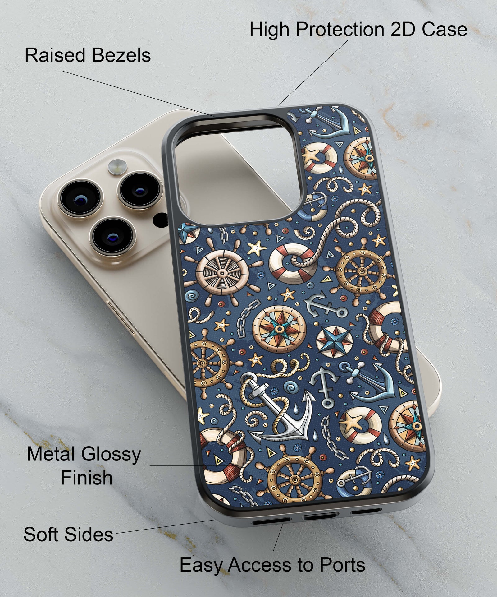 Nautical Blue Back Cover for 2D Hybrid TPU And Metal CaseU0237Hybrid Metal TPU-Image 2