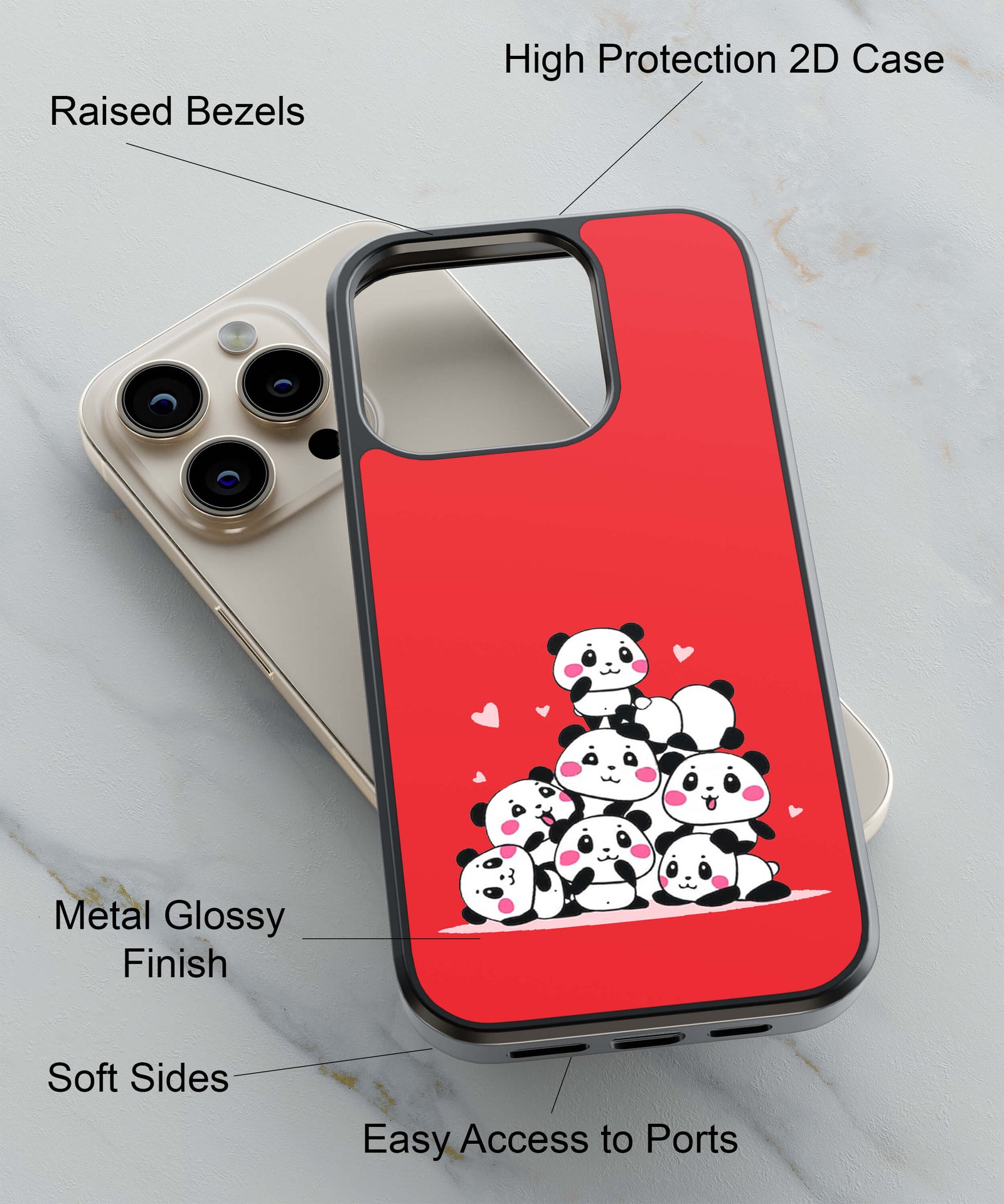 Panda Huddle Red Back Cover for 2D Hybrid TPU And Metal CaseAA0178Hybrid Metal TPU-Image 2