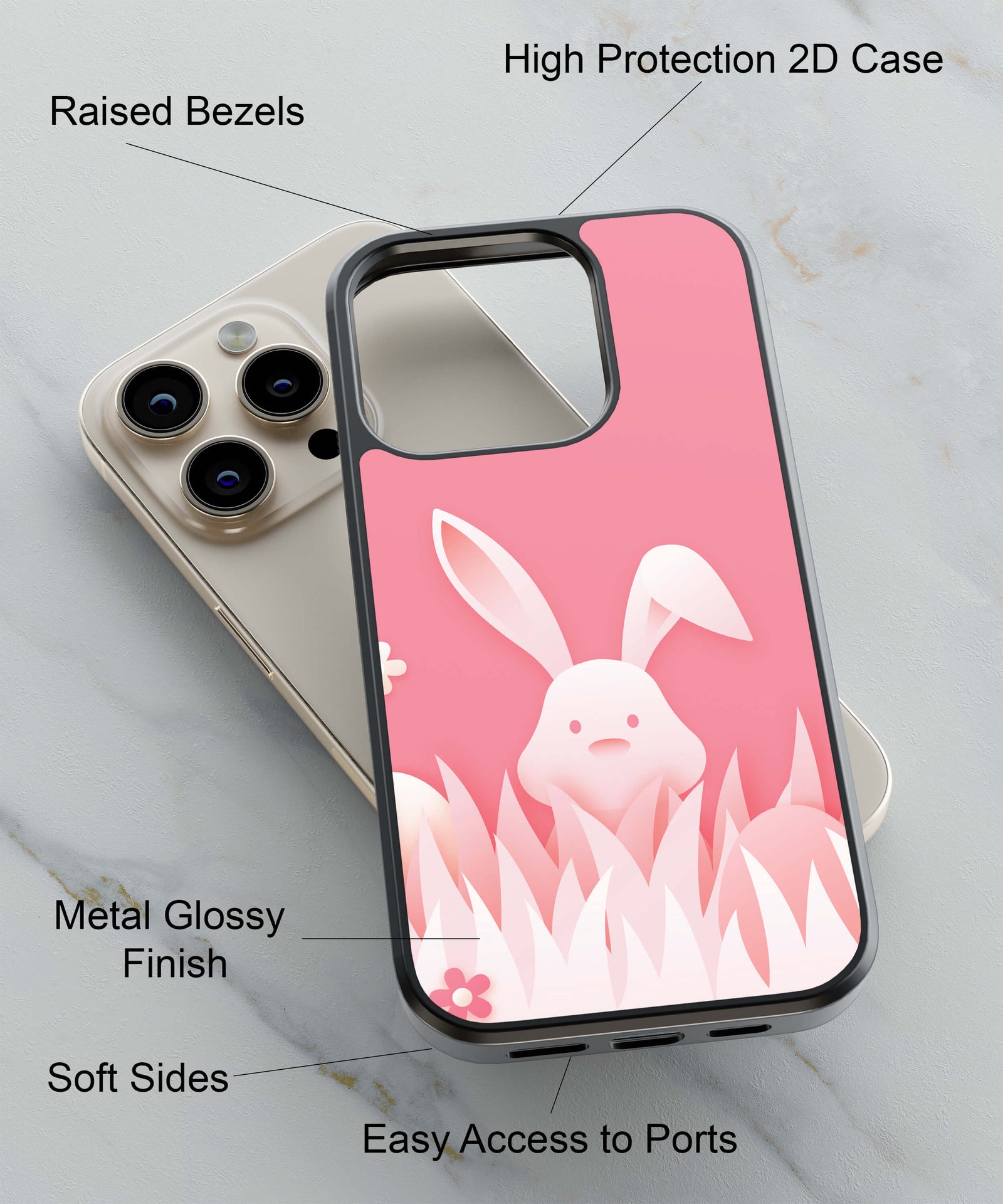 Pink Bunny Back Cover for 2D Hybrid TPU And Metal CaseGF0014Hybrid Metal TPU-Image 2