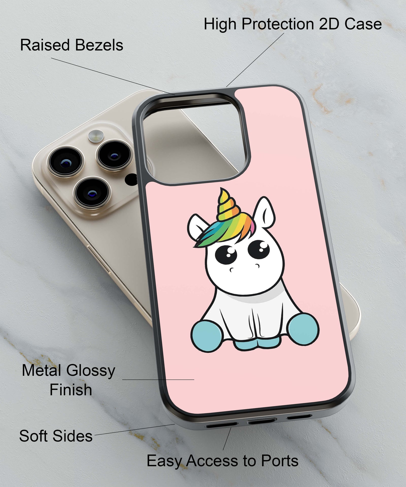 Pinky Unicorn Back Cover for 2D Hybrid TPU And Metal CaseAA1018Hybrid Metal TPU-Image 2