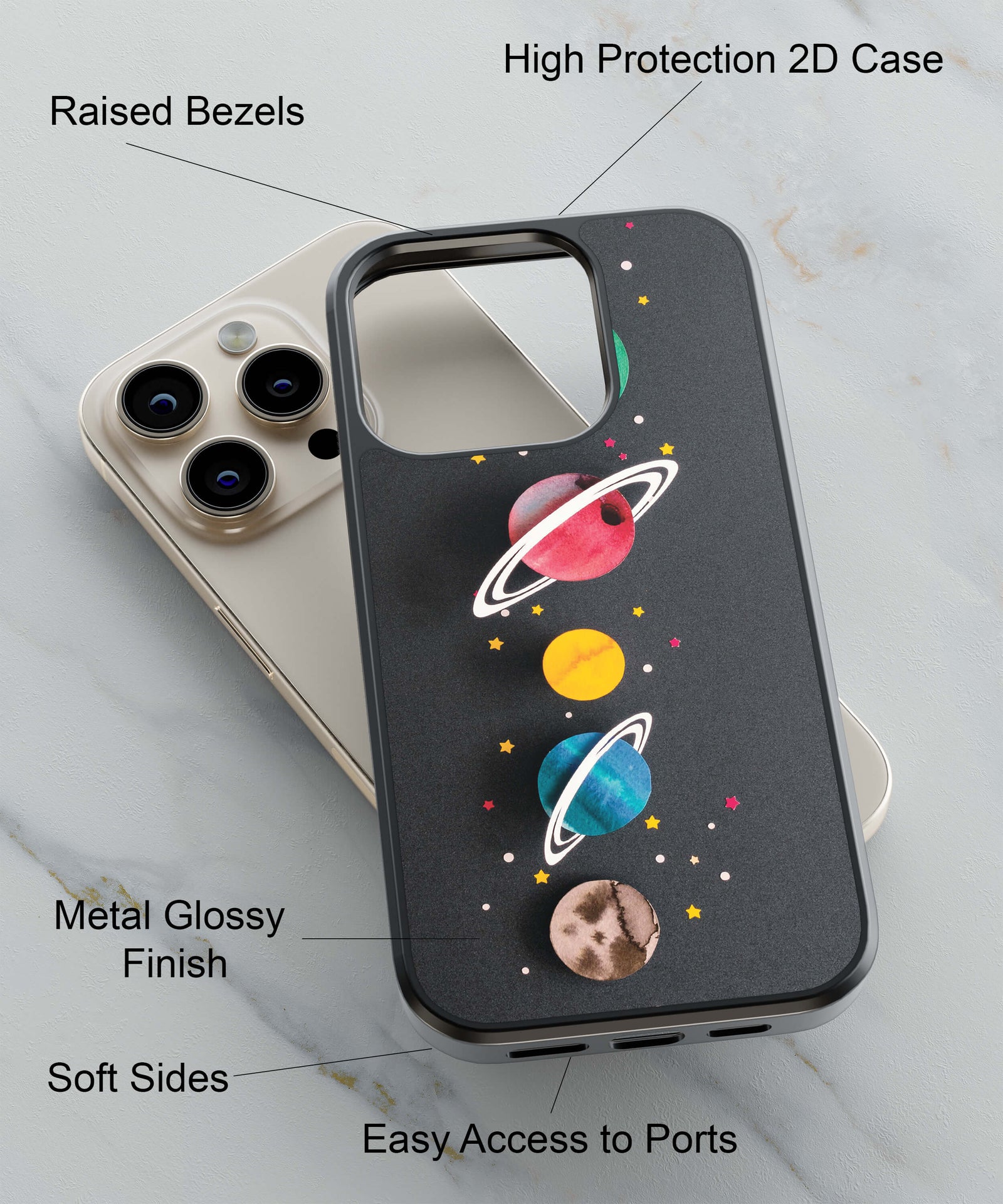 Planets on Paper Back Cover for 2D Hybrid TPU And Metal CaseIK0013Hybrid Metal TPU-Image 2