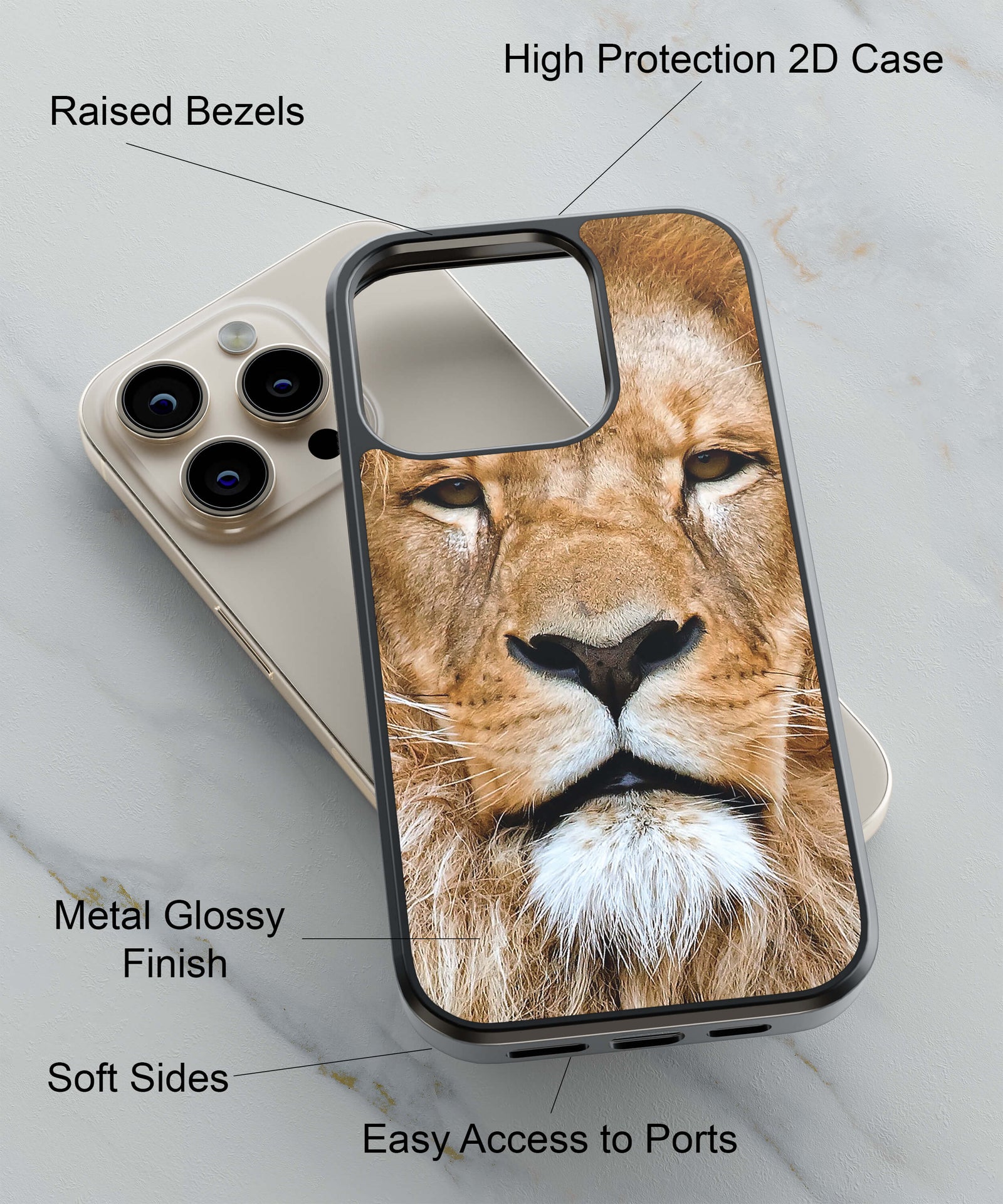 Portrait of Lion Back Cover for 2D Hybrid TPU And Metal CaseW0511Hybrid Metal TPU-Image 2