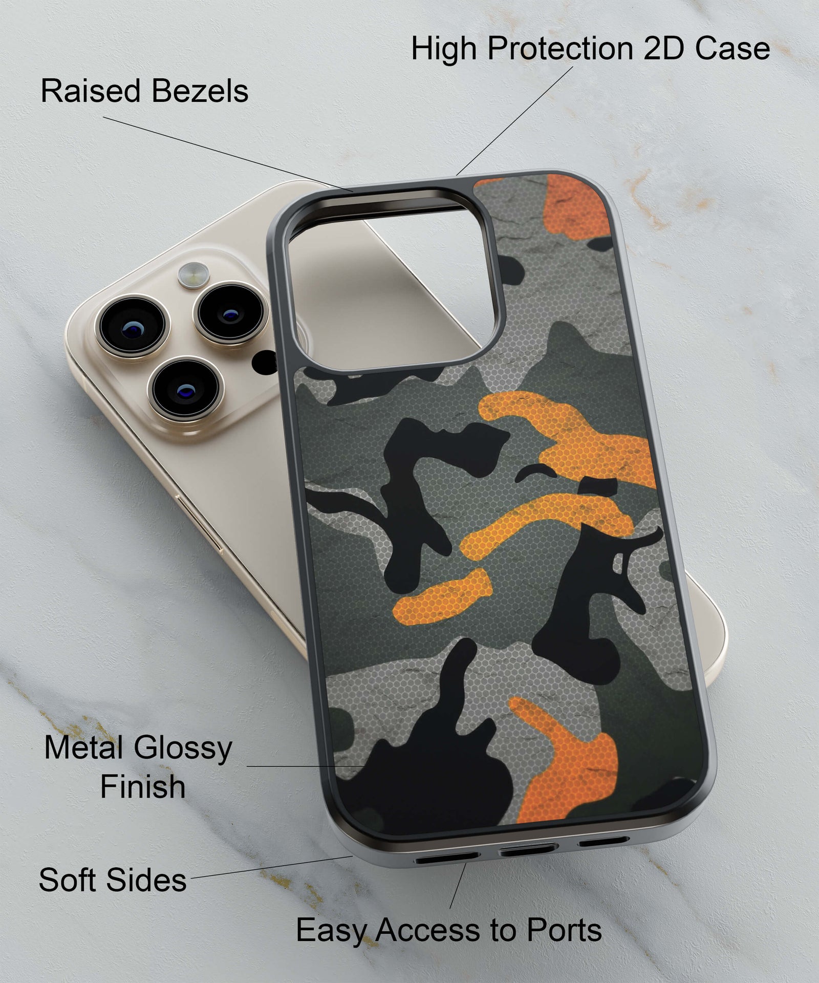 Premium Looking Camouflage Back Cover for 2D Hybrid TPU And Metal CasePS1337Hybrid Metal TPU-Image 2