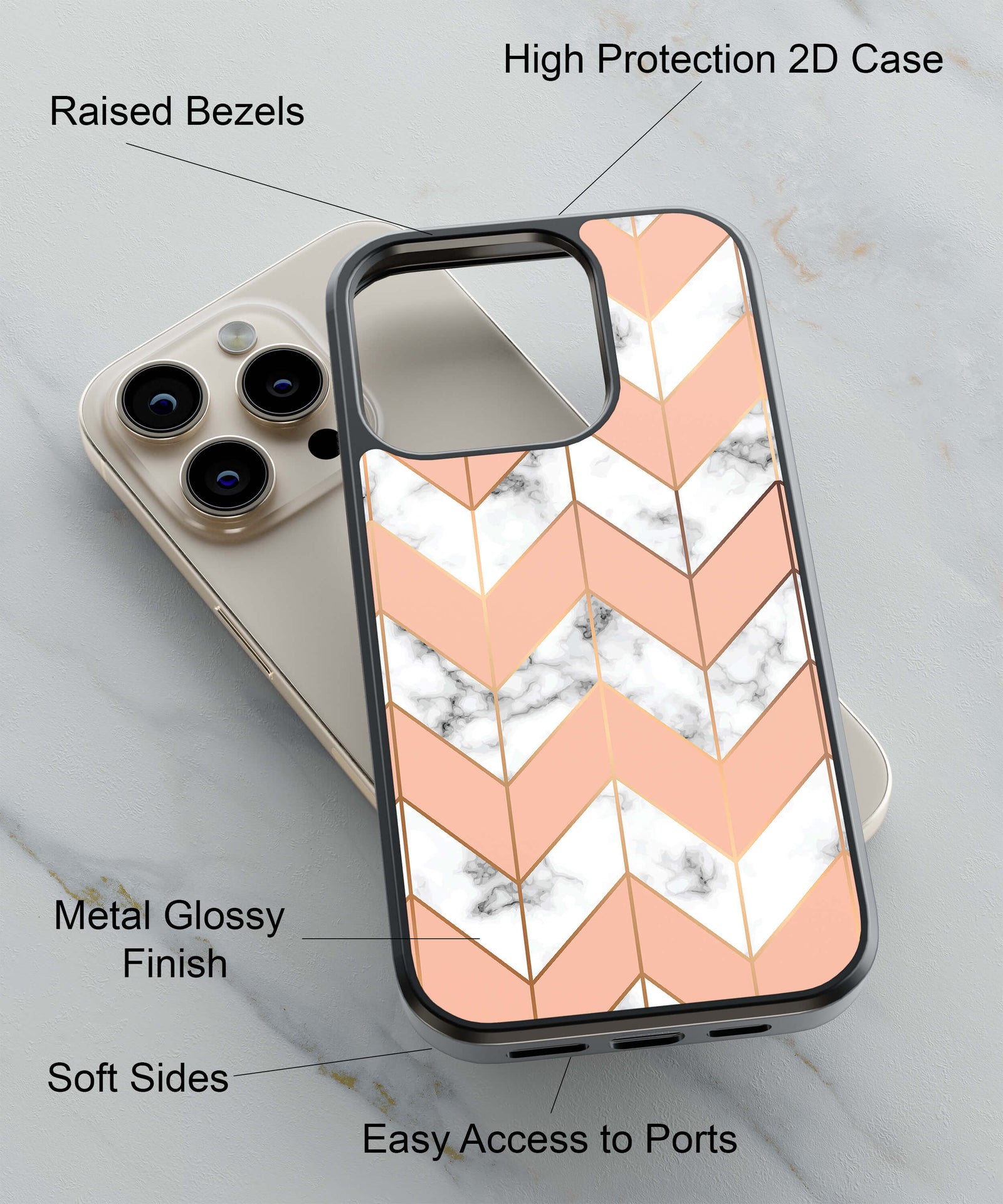 Printed Marble Pattern Back Cover for 2D Hybrid TPU And Metal CaseA0147Hybrid Metal TPU-Image 2