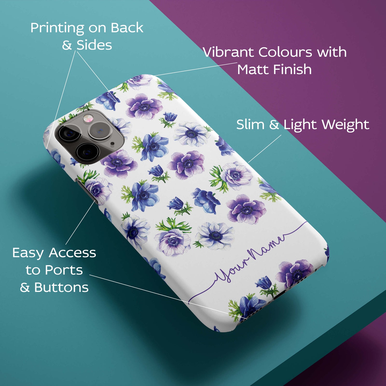 Purple Flowers with Name Back Cover for HardPlasticIK5005Hard Plastic-Image 2