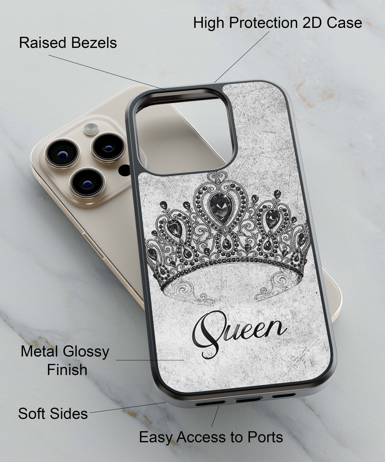 Queen Back Cover for 2D Hybrid TPU And Metal CaseBT0231Hybrid Metal TPU-Image 2