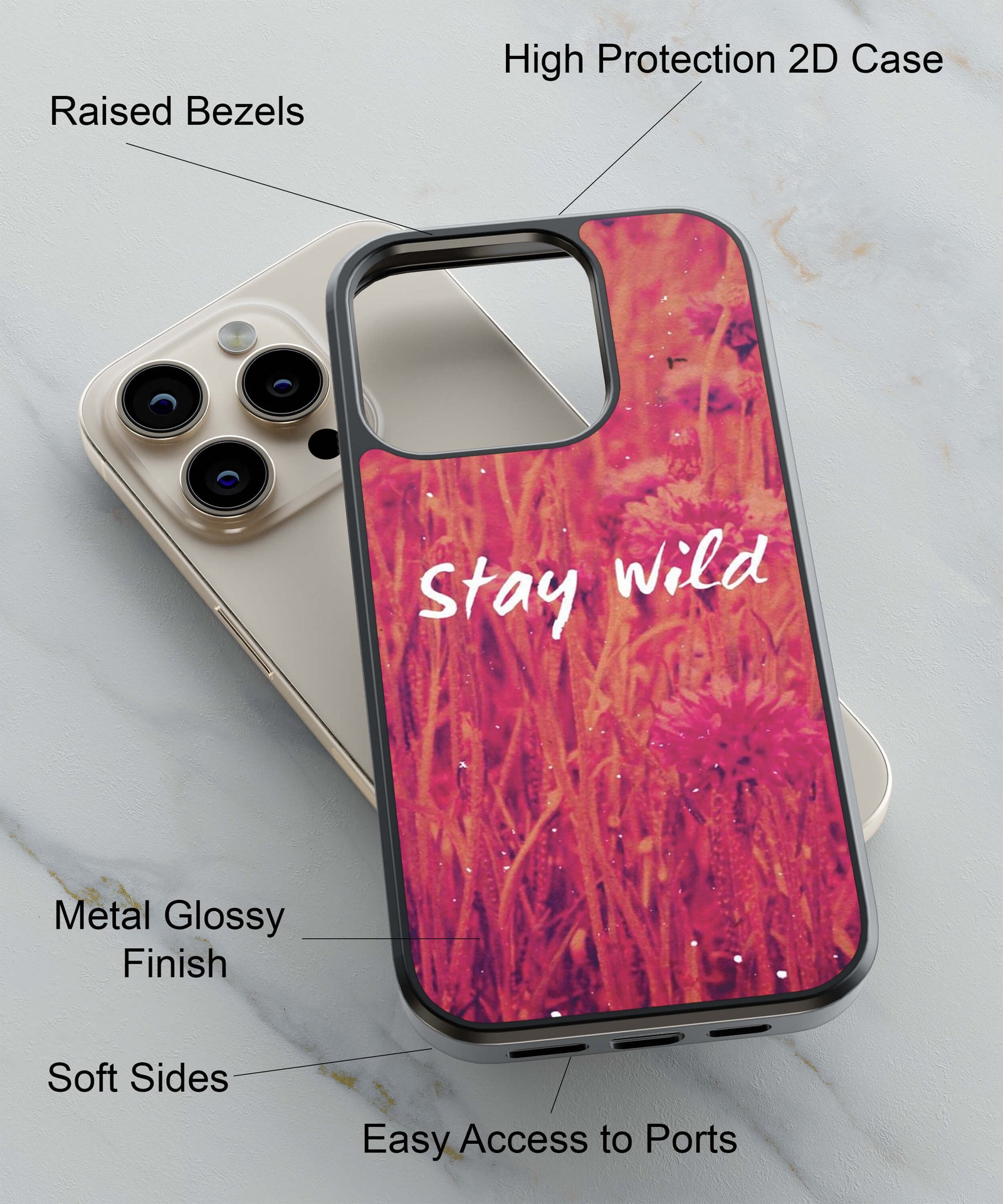 Stay Wild Back Cover for 2D Hybrid TPU And Metal CaseAA0059Hybrid Metal TPU-Image 2