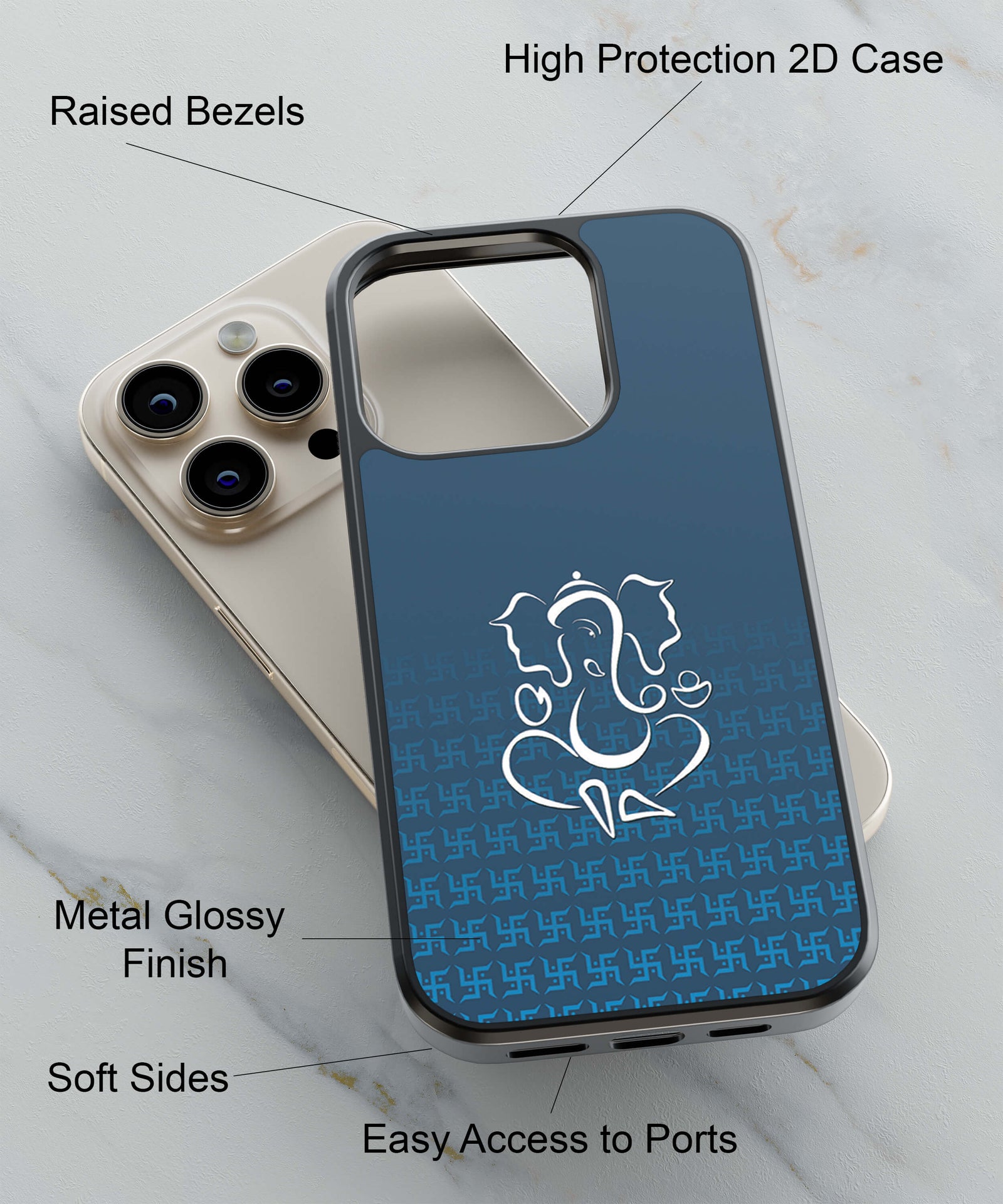 Swastik and Ganesha Back Cover for 2D Hybrid TPU And Metal CaseH0056Hybrid Metal TPU-Image 2