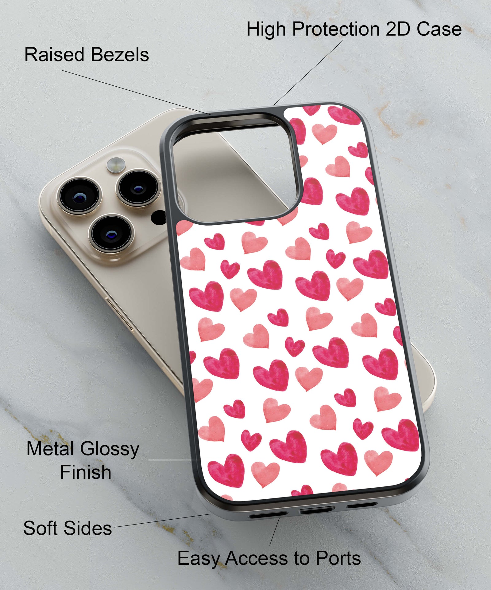 Watercolour Hearts Back Cover for 2D Hybrid TPU And Metal CaseGF0019Hybrid Metal TPU-Image 2