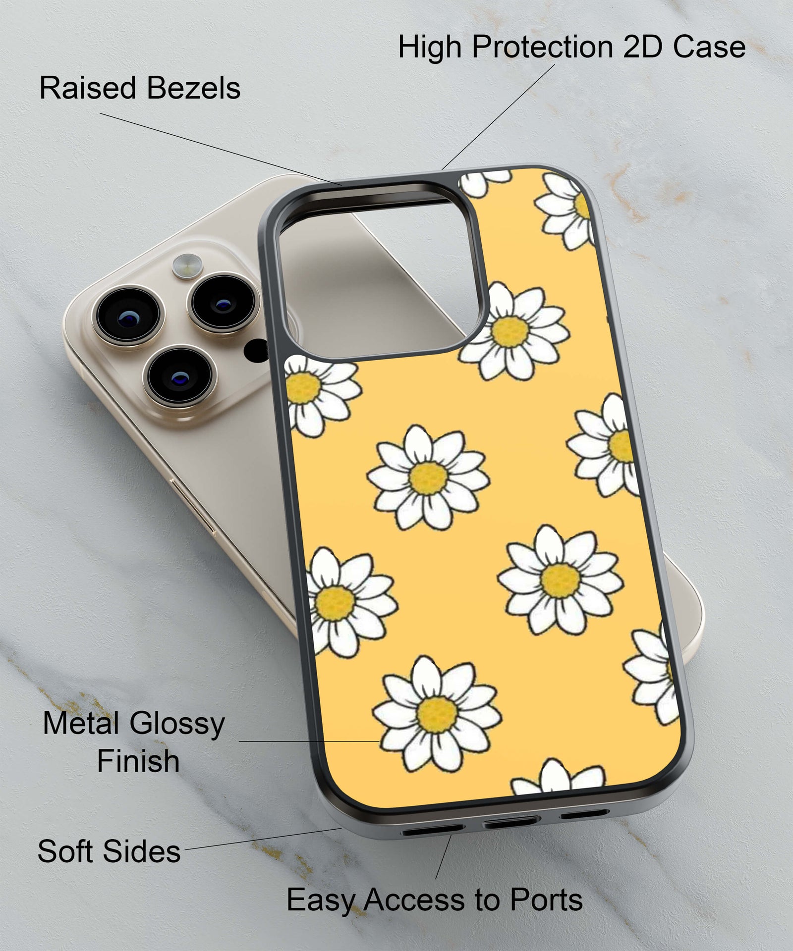 White Sunflower Back Cover for 2D Hybrid TPU And Metal CasePS1316Hybrid Metal TPU-Image 2