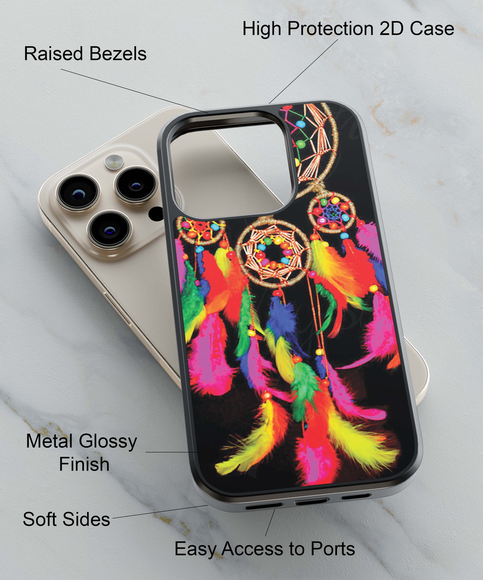 Windchime Of Multicoloured Beads And Feathers Back Cover for 2D Hybrid TPU And Metal CaseBT0065Hybrid Metal TPU-Image 2