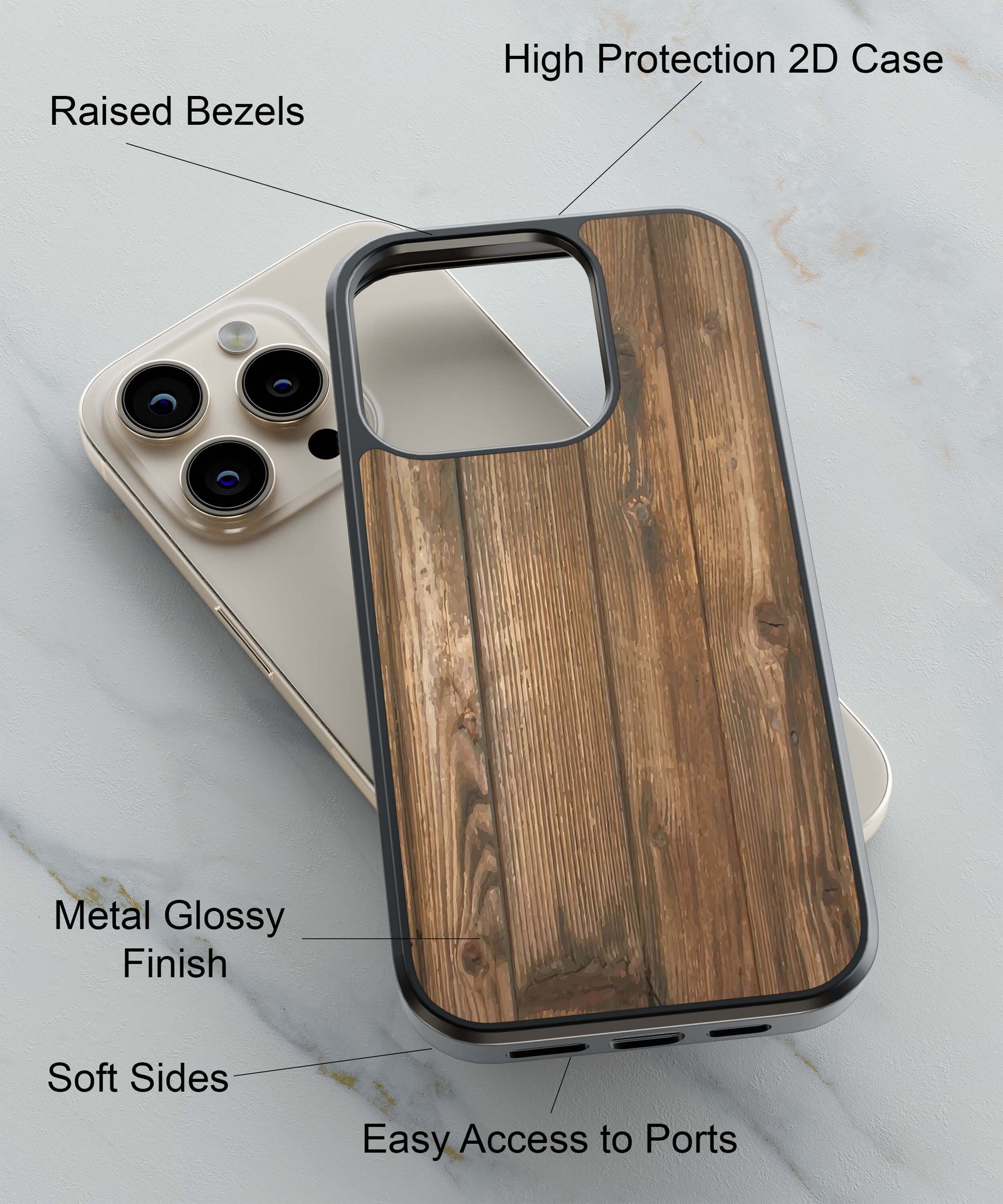 Wooden Pattern Back Cover for 2D Hybrid TPU And Metal CaseW0623Hybrid Metal TPU-Image 2