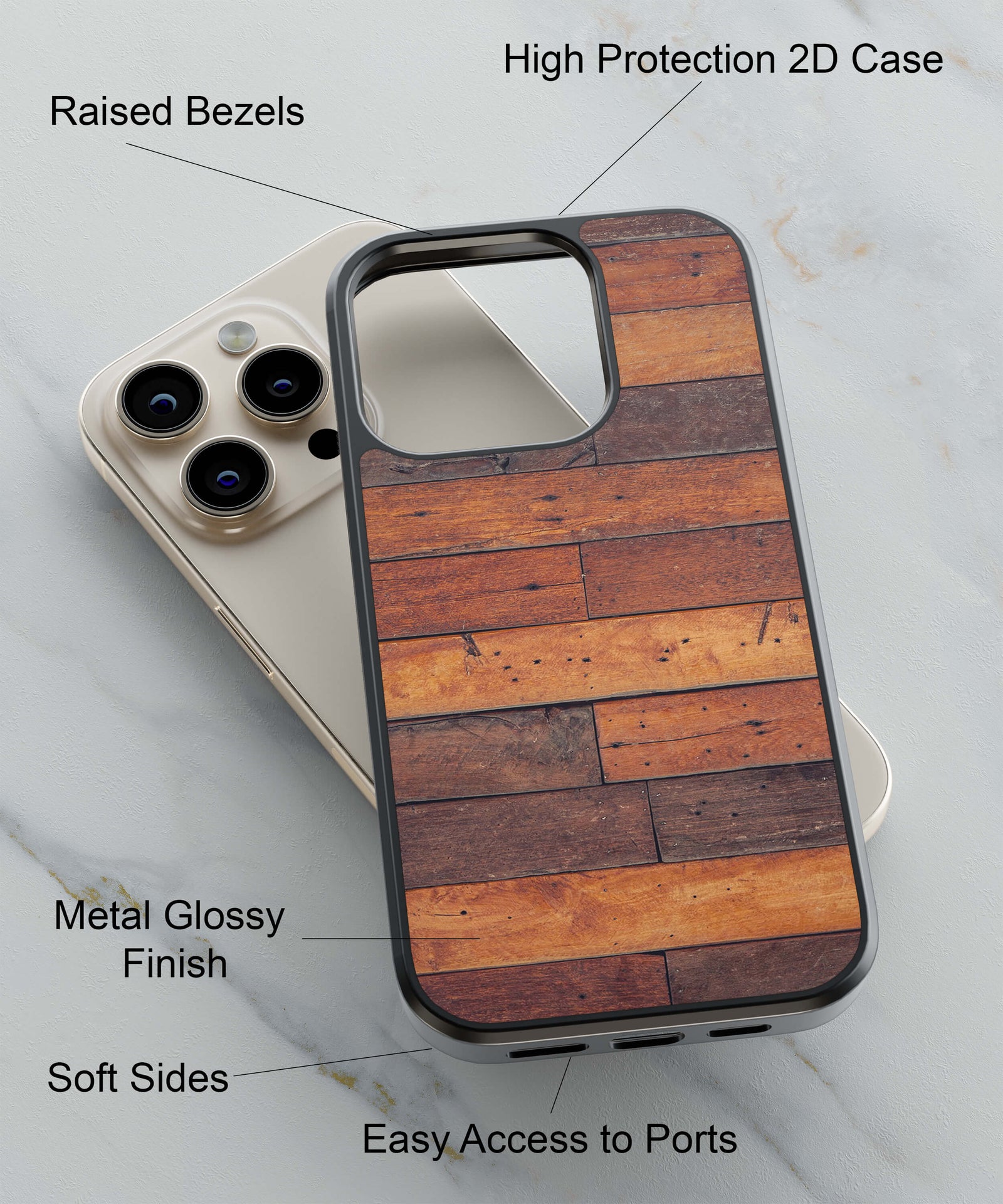 Wooden Plank Back Cover for 2D Hybrid TPU And Metal CaseN0263Hybrid Metal TPU-Image 2