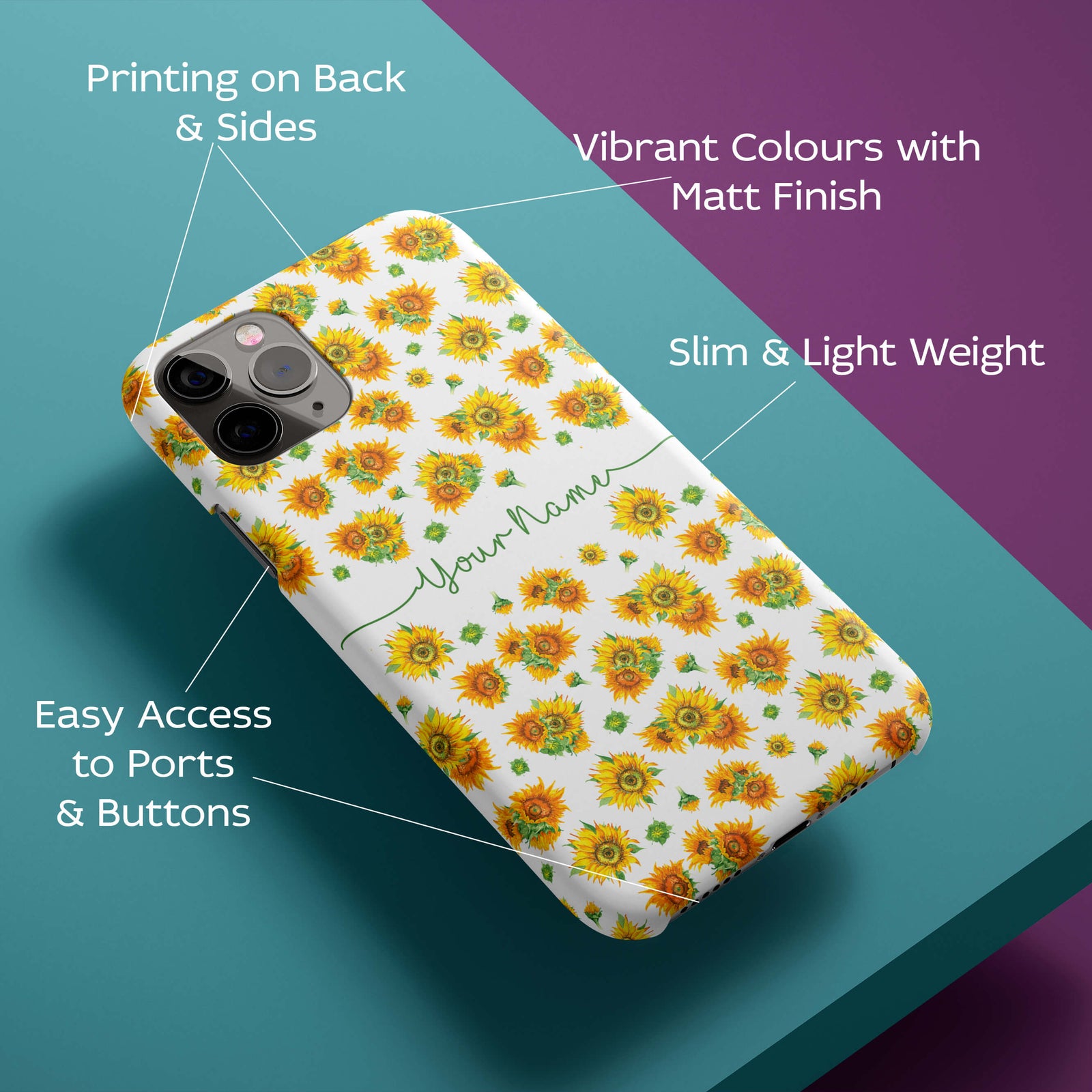 Yellow Flowers with Name Back Cover for HardPlasticIK5006Hard Plastic-Image 2