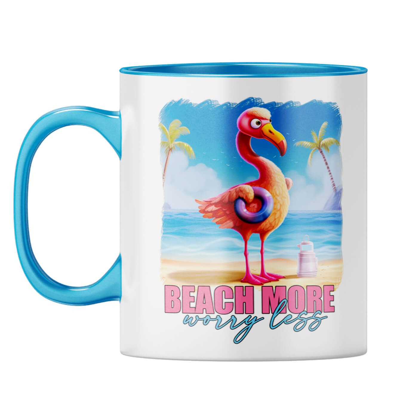 Beach More Worry Less Coffee Mug Light Blue