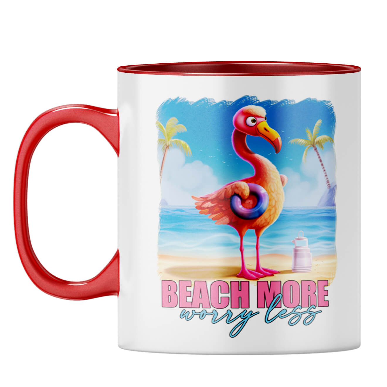 Beach More Worry Less Coffee Mug Red
