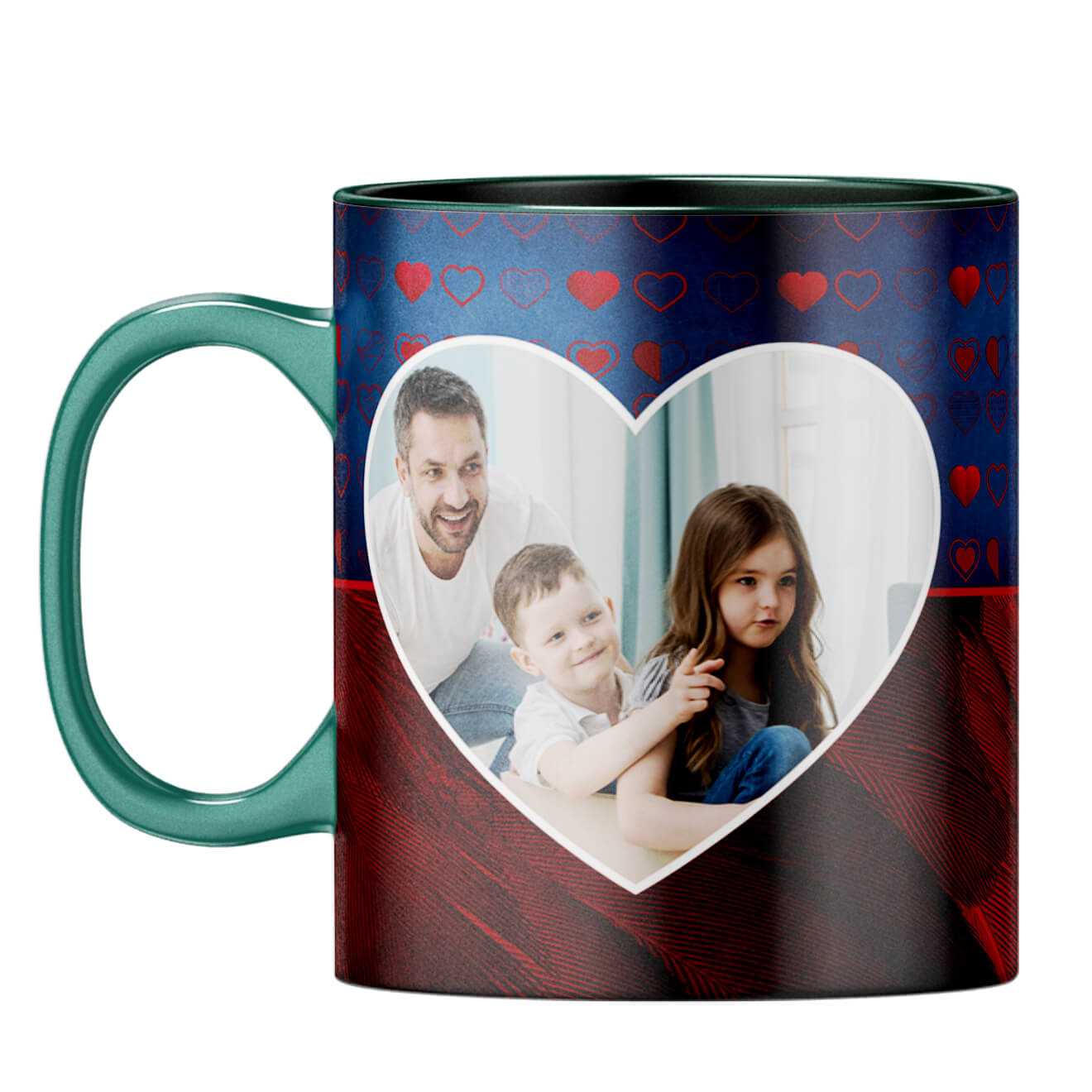 Blue Hearts Photo Coffee Mug Dark Green