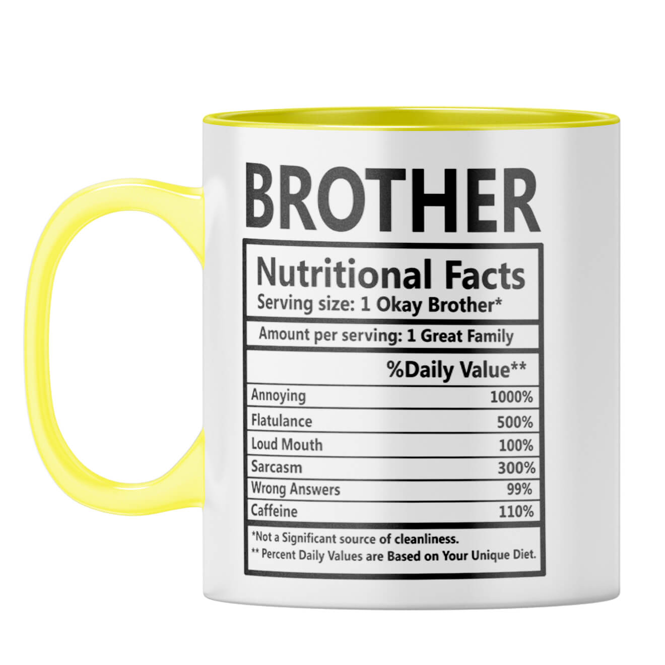 Brother Nutritional Fact Coffee Mug Yellow