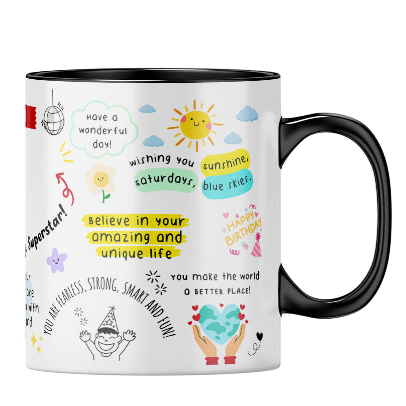 Customised Happy Birthday Superstar Coffee MugB-Black
