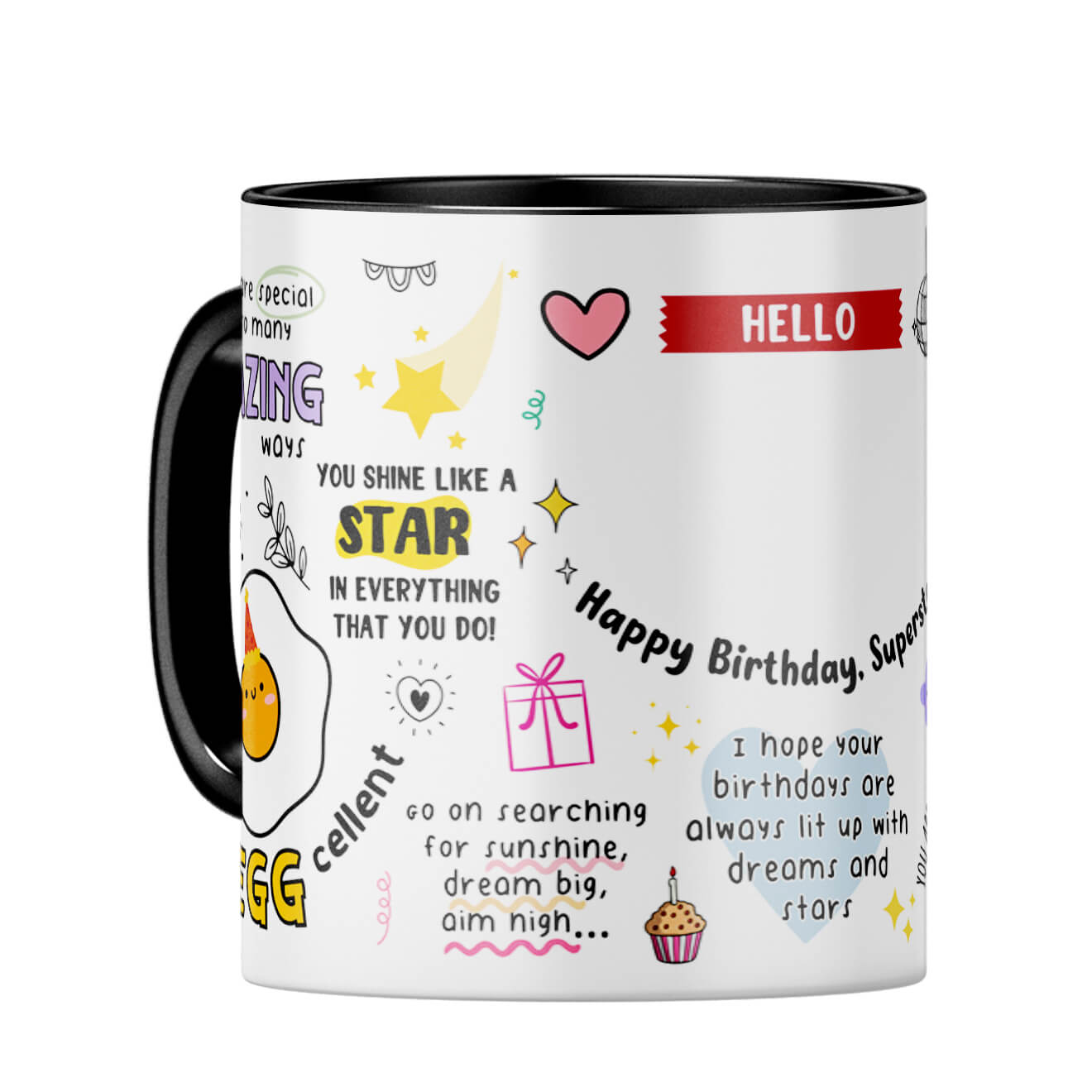 Customised Happy Birthday Superstar Coffee Mug Black
