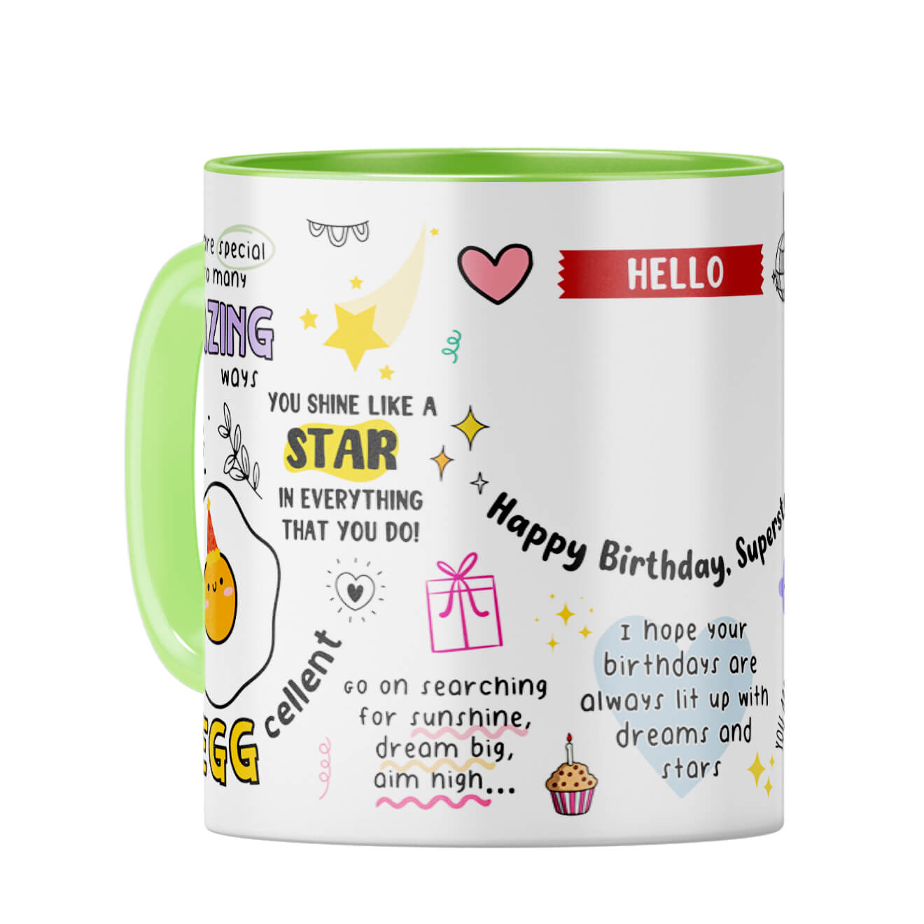 Customised Happy Birthday Superstar Coffee Mug Light Green