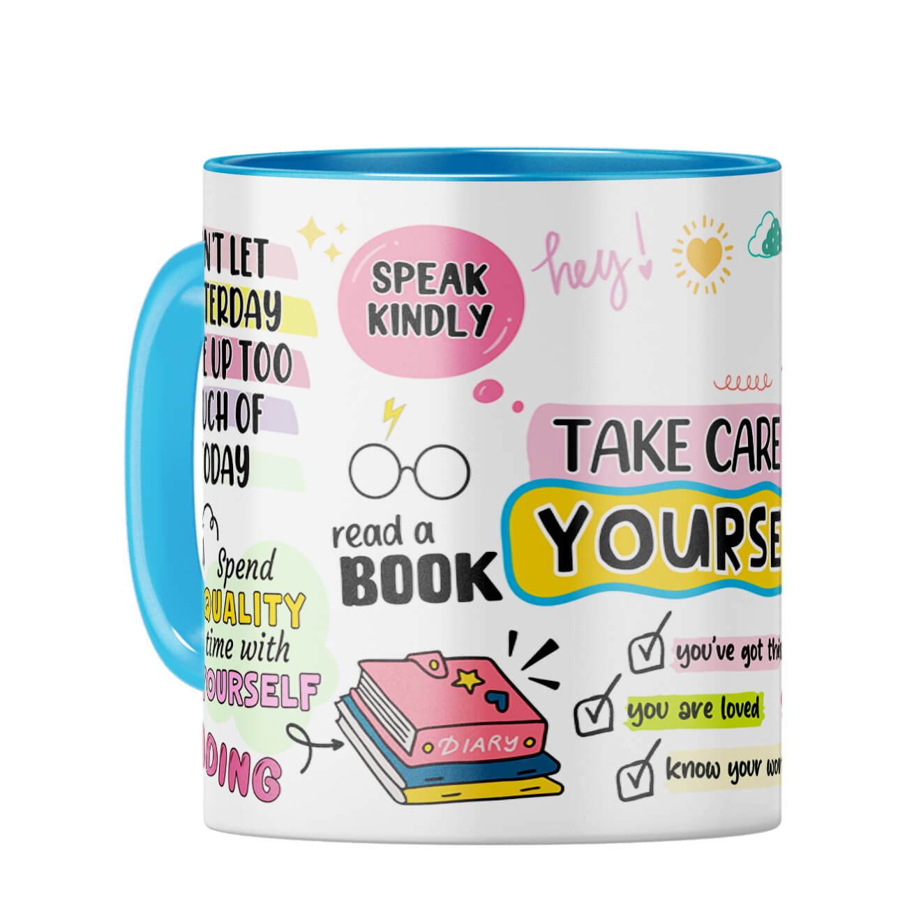 Customised Name Take Care Yourself Coffee Mug Light Blue