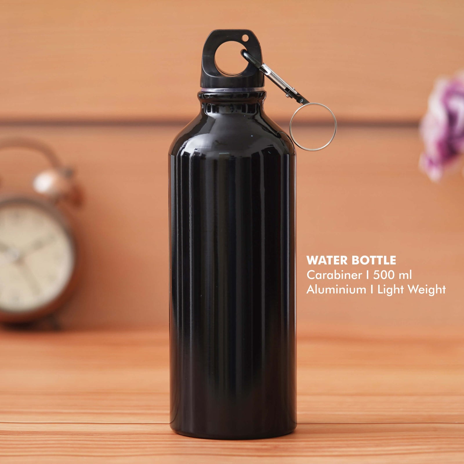 Customizable Black Aluminum Sports Bottle with Carabiner - product image 2