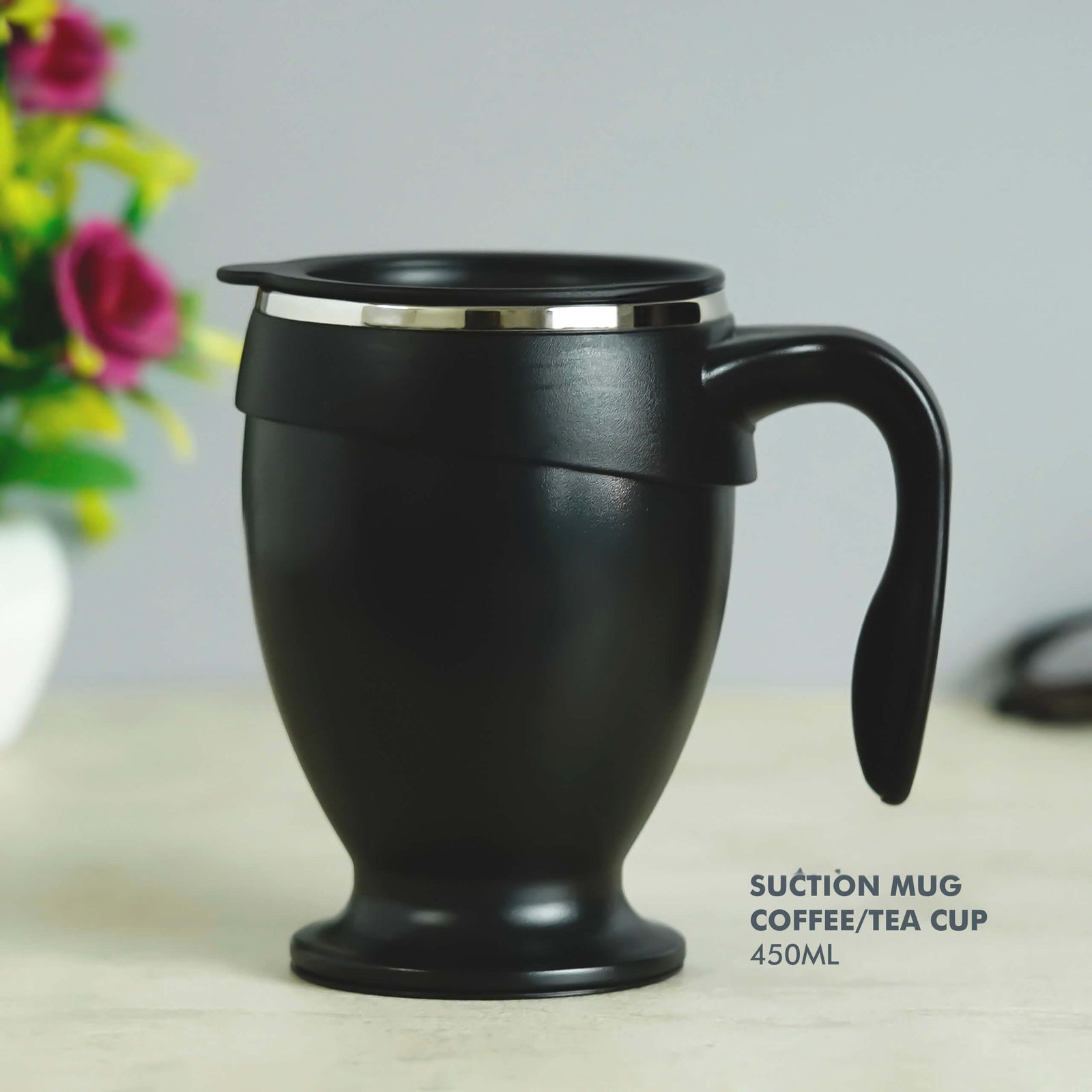 Customizable Black Stainless Steel Suction Mug - Keep Your Drinks Secure - corporate gift by YuBingo
