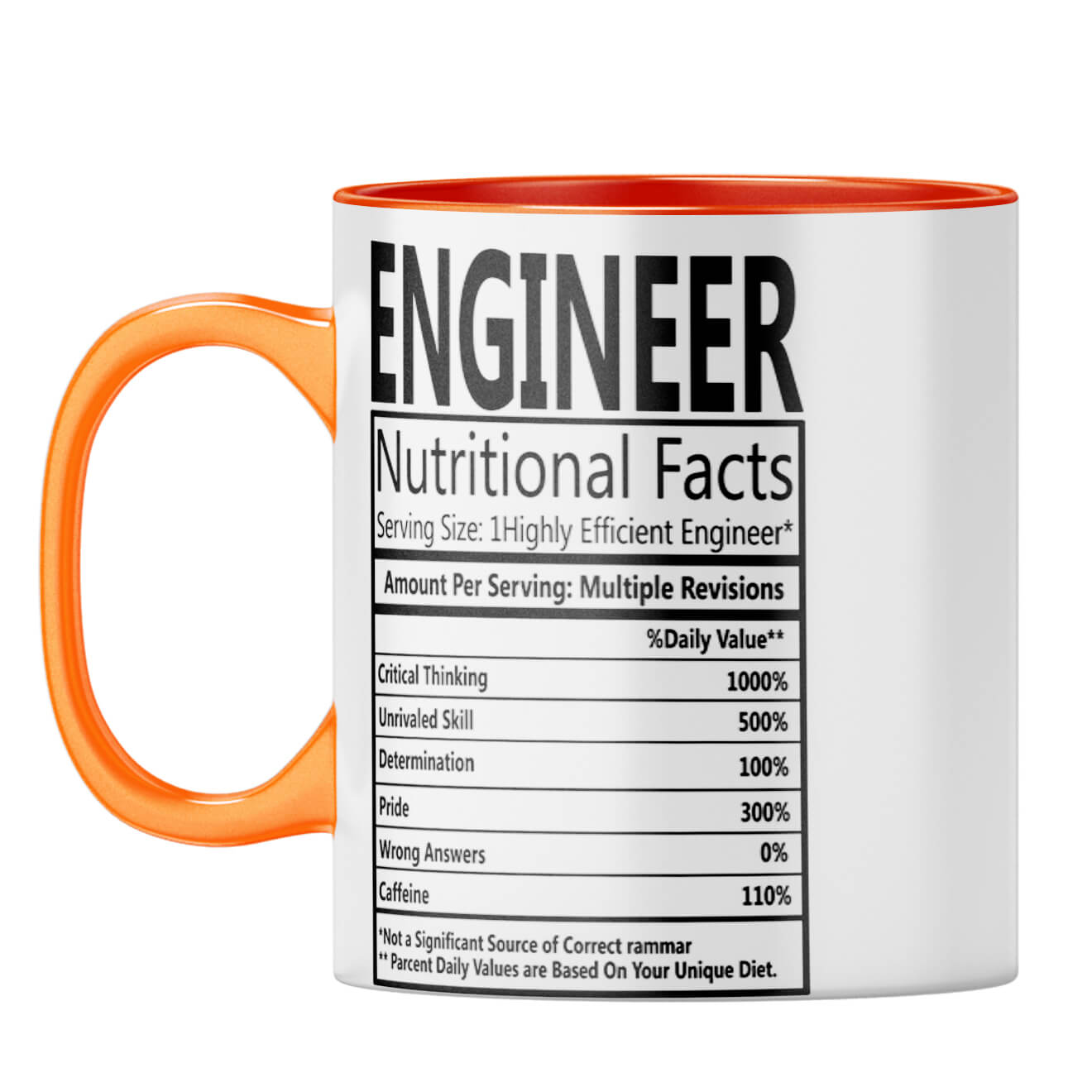 Engineer Nutritional Fact Coffee Mug Orange