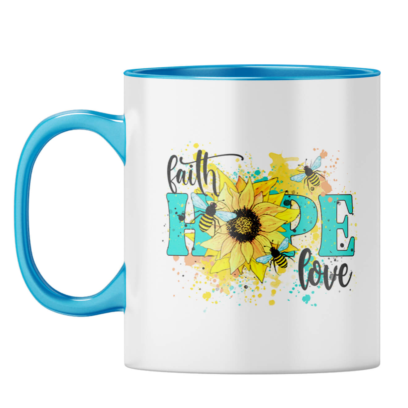Faith Hope Love Coffee Mug Light Blue