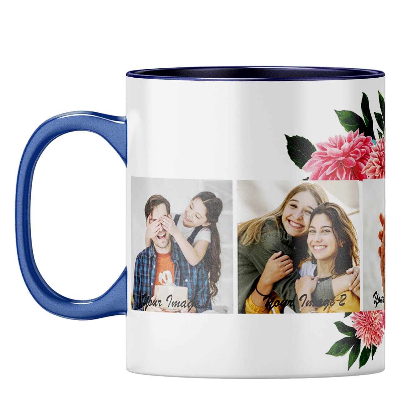 Flowery Coffee Mug Dark Blue