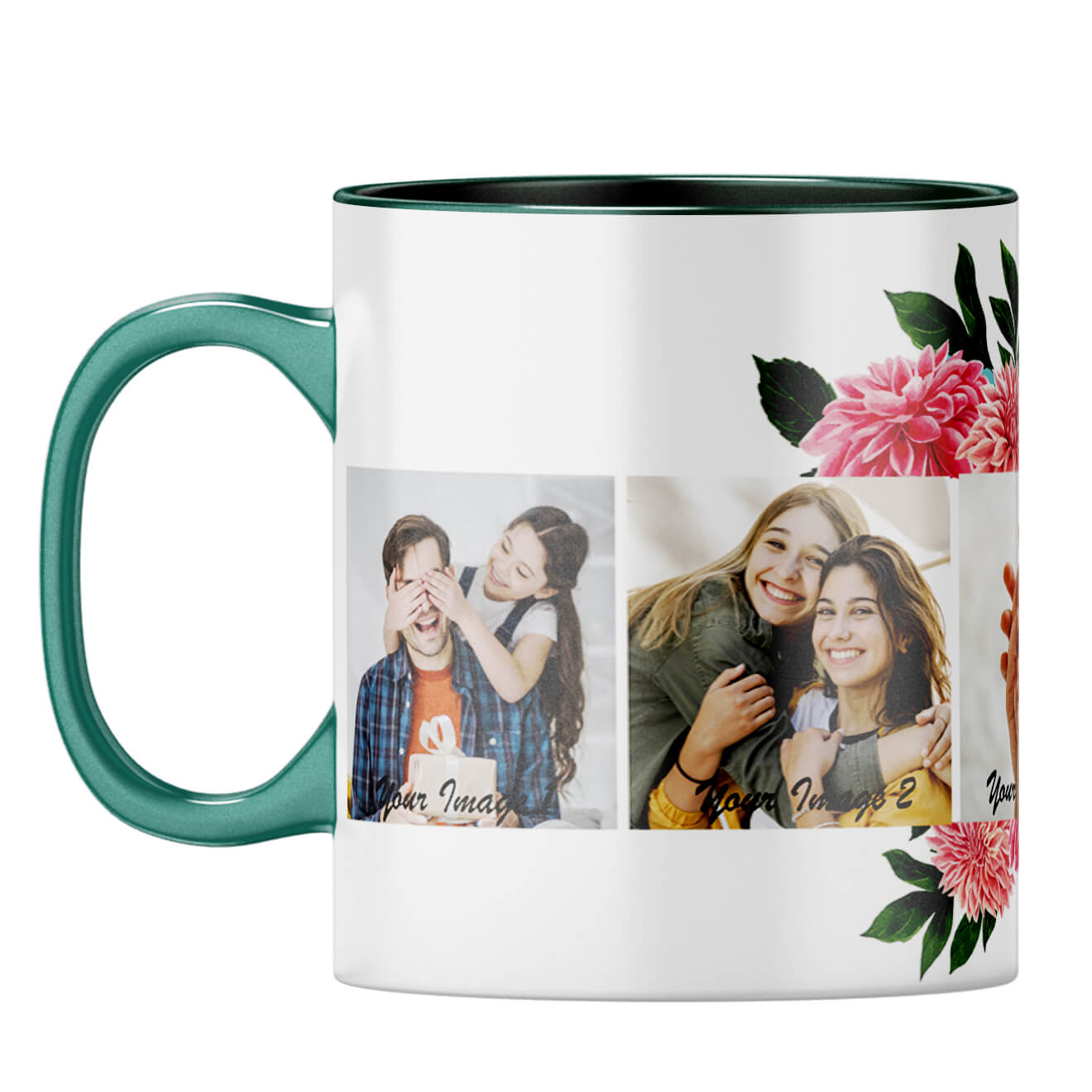 Flowery Coffee Mug Dark Green