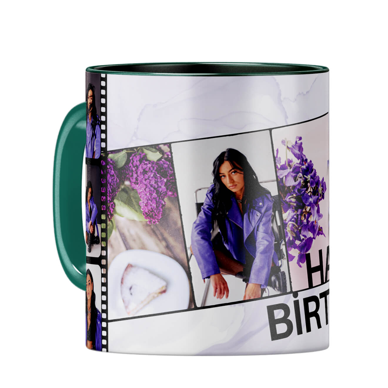 Happy Birthday Photo Collage Coffee Mug Dark Green