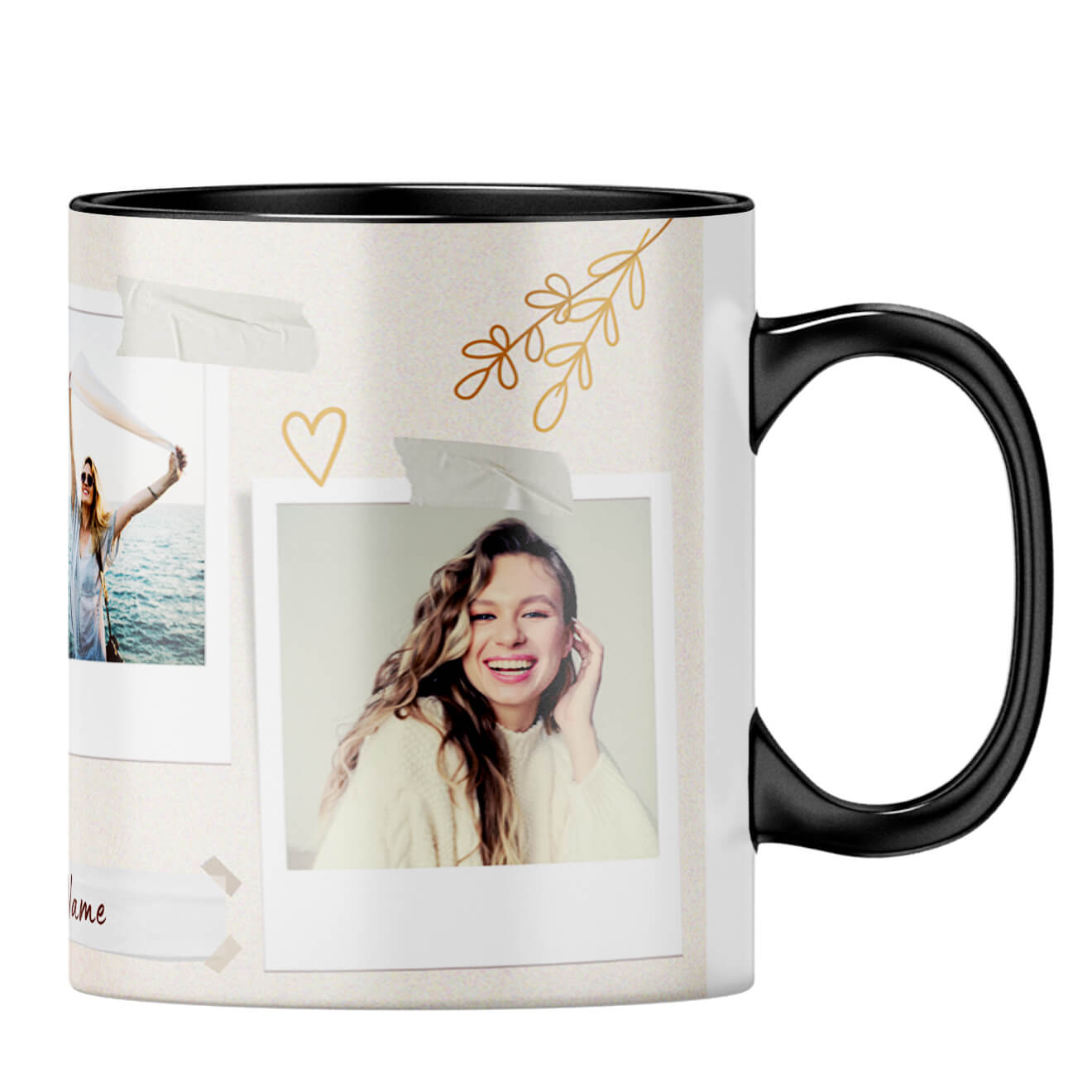 Happy Birthday Three Photos and Name Coffee MugB-Black