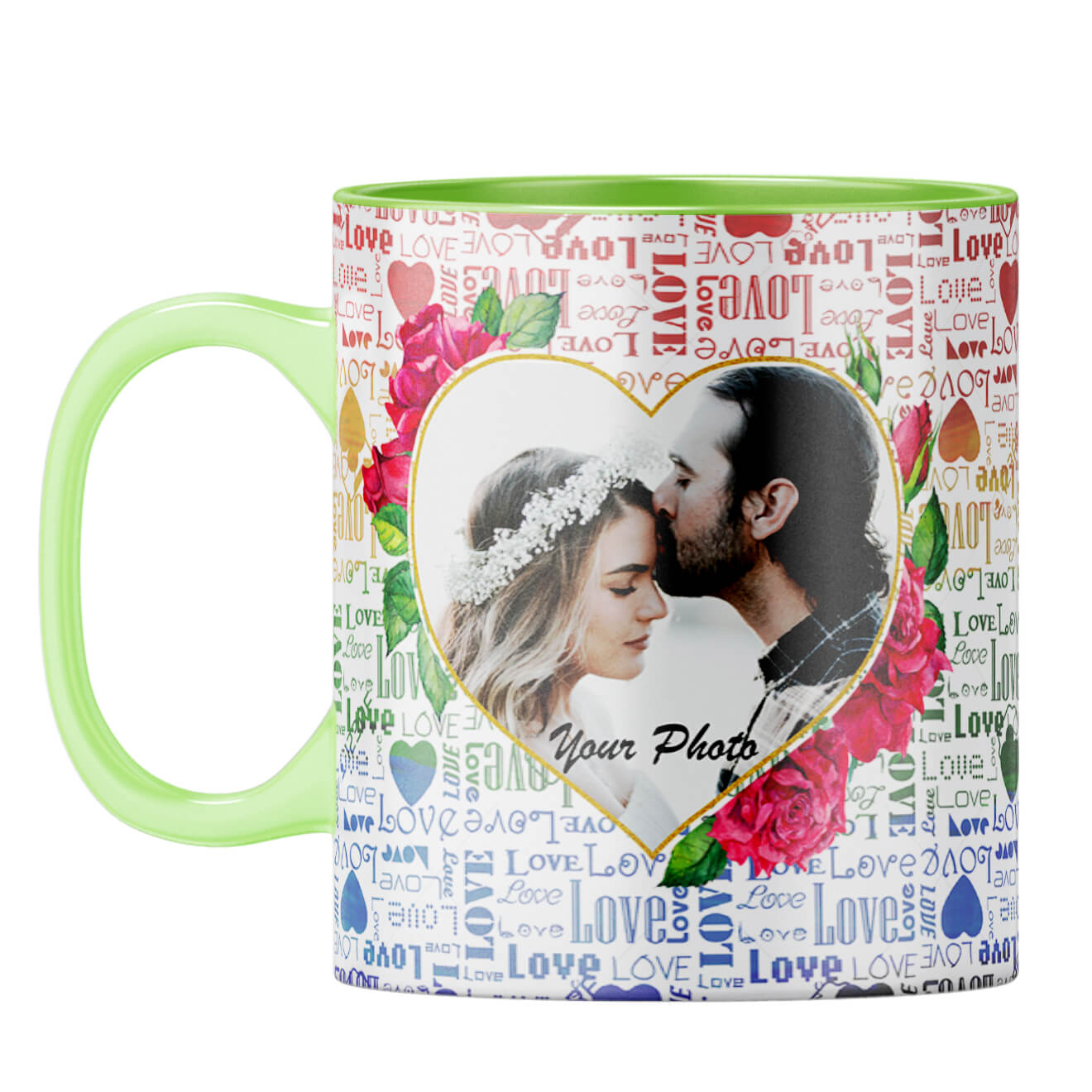 Heart Photos Coffee Mug Light Green