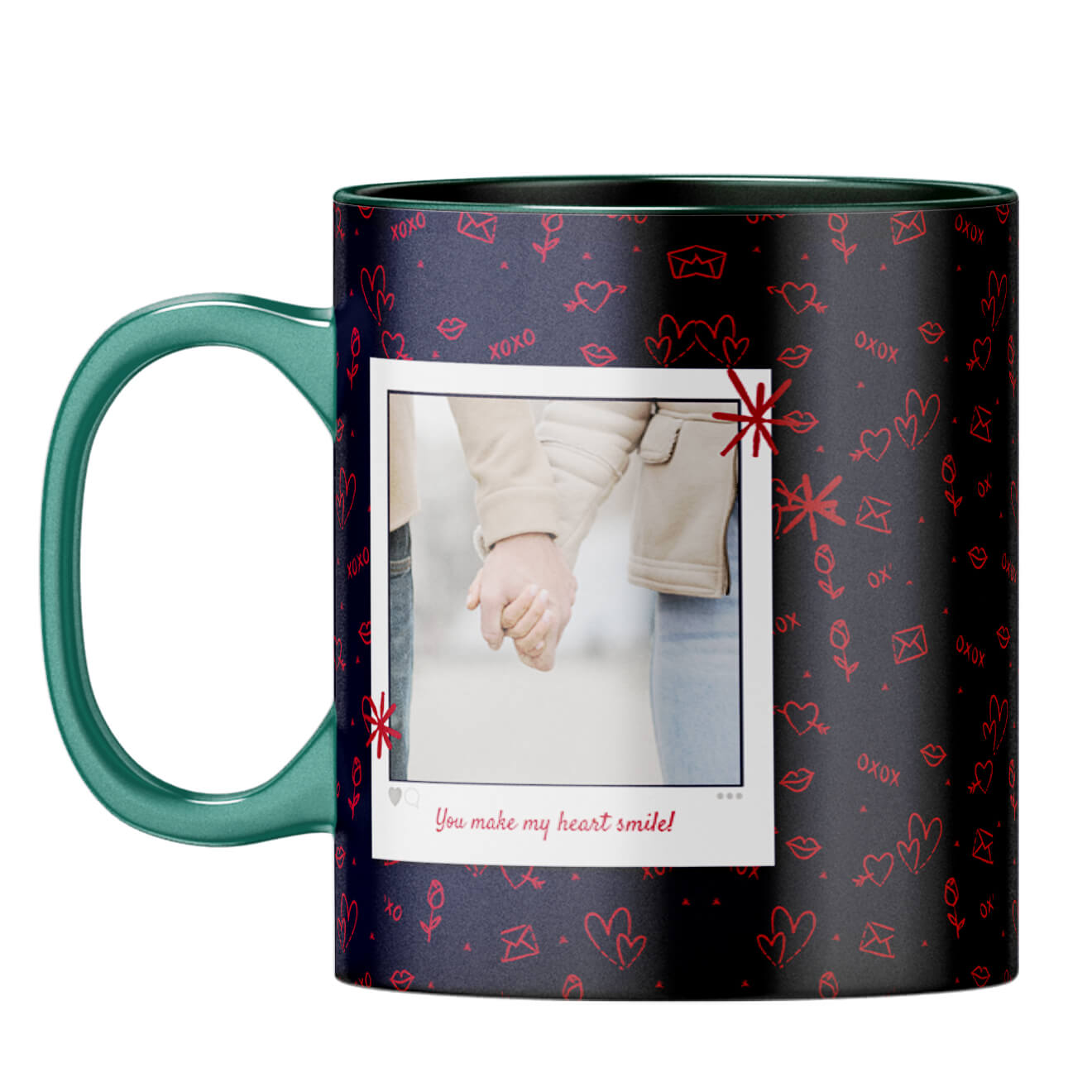 Heart Smiles Coffee Mug Dark Green
