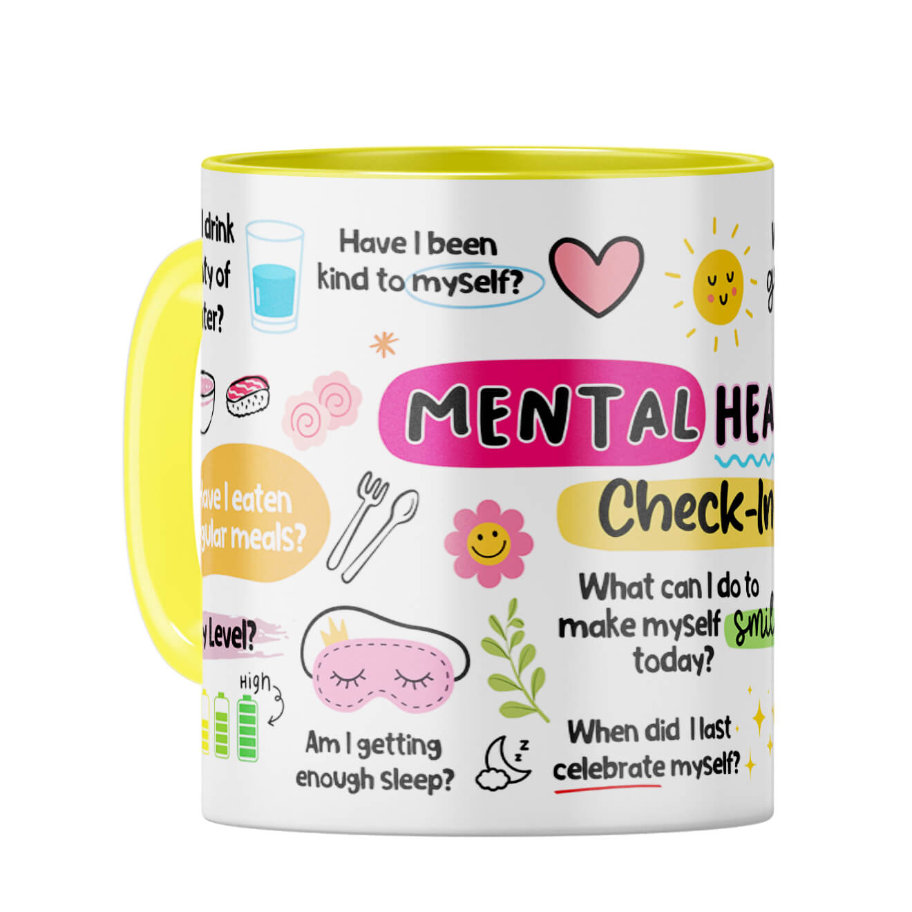 Mental Health Check In Coffee Mug Yellow