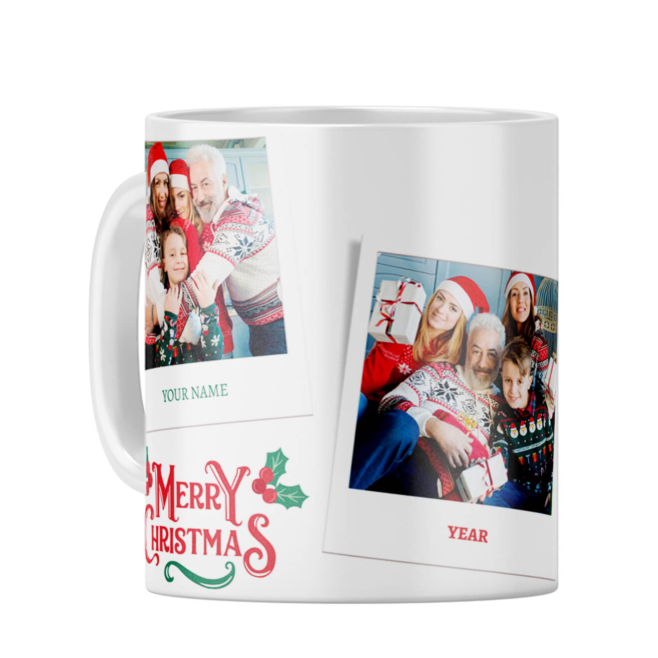 Merry Christmas With Name and Year Coffee Mug White