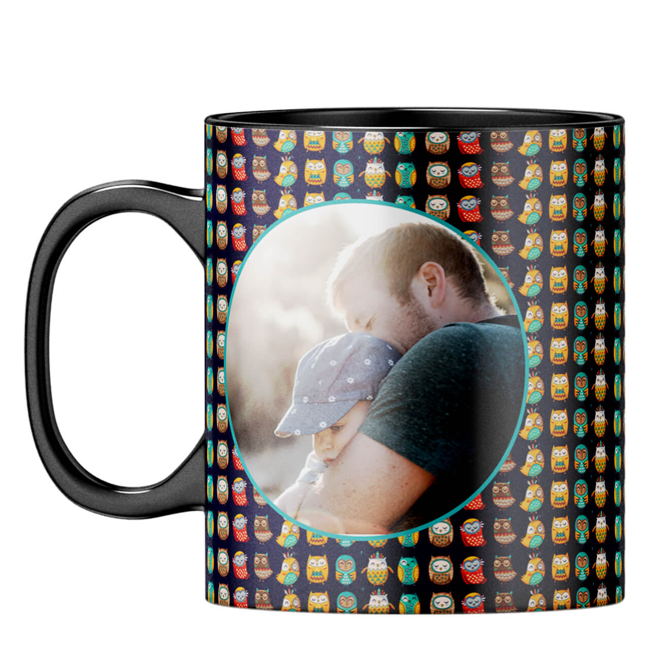 Owly Pattern Photo Coffee Mug Black