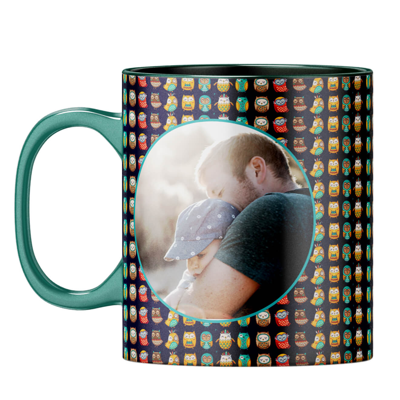 Owly Pattern Photo Coffee Mug Dark Green