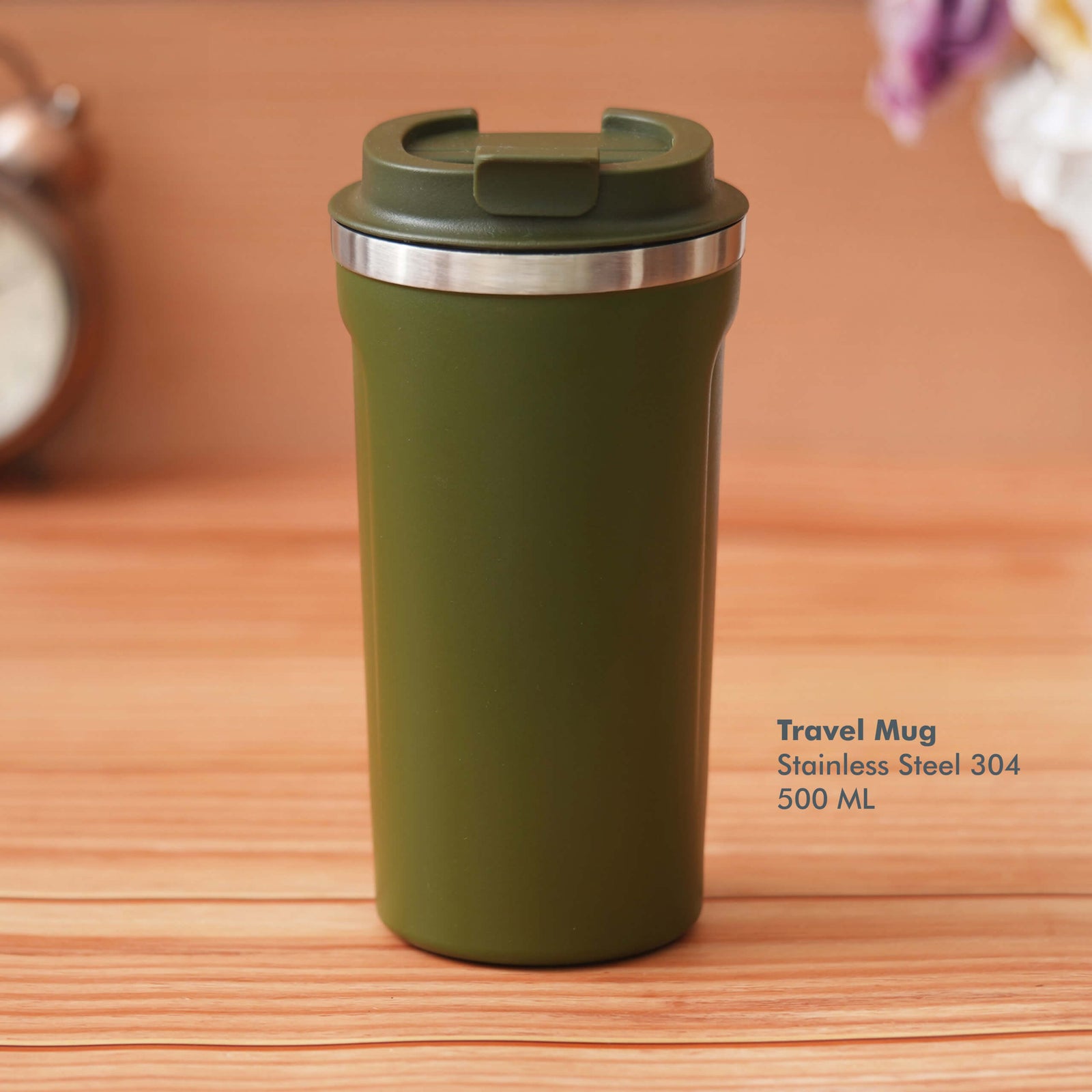 Personalized Green Stainless Steel Travel Mug with Push Button - Enjoy Your Drinks Safely - product image 2