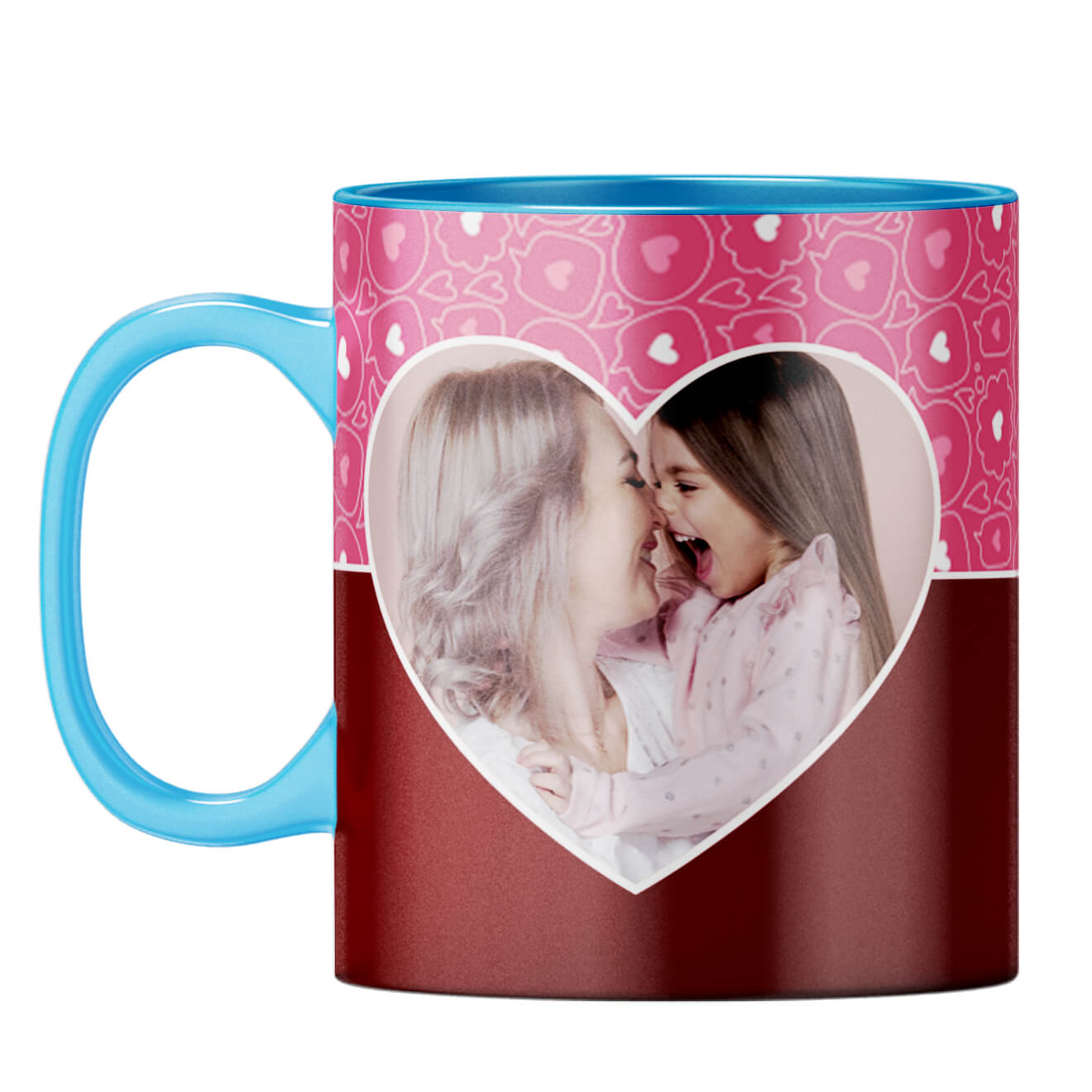 Pink Hearts Photo Coffee Mug Light Blue