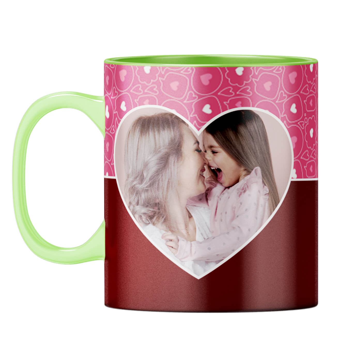 Pink Hearts Photo Coffee Mug Light Green