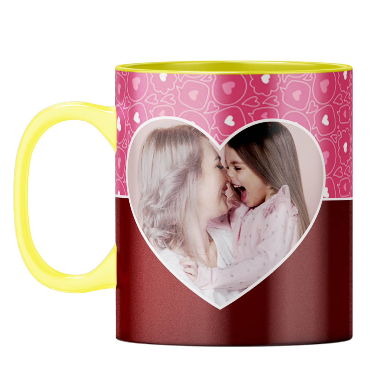 Pink Hearts Photo Coffee Mug Yellow