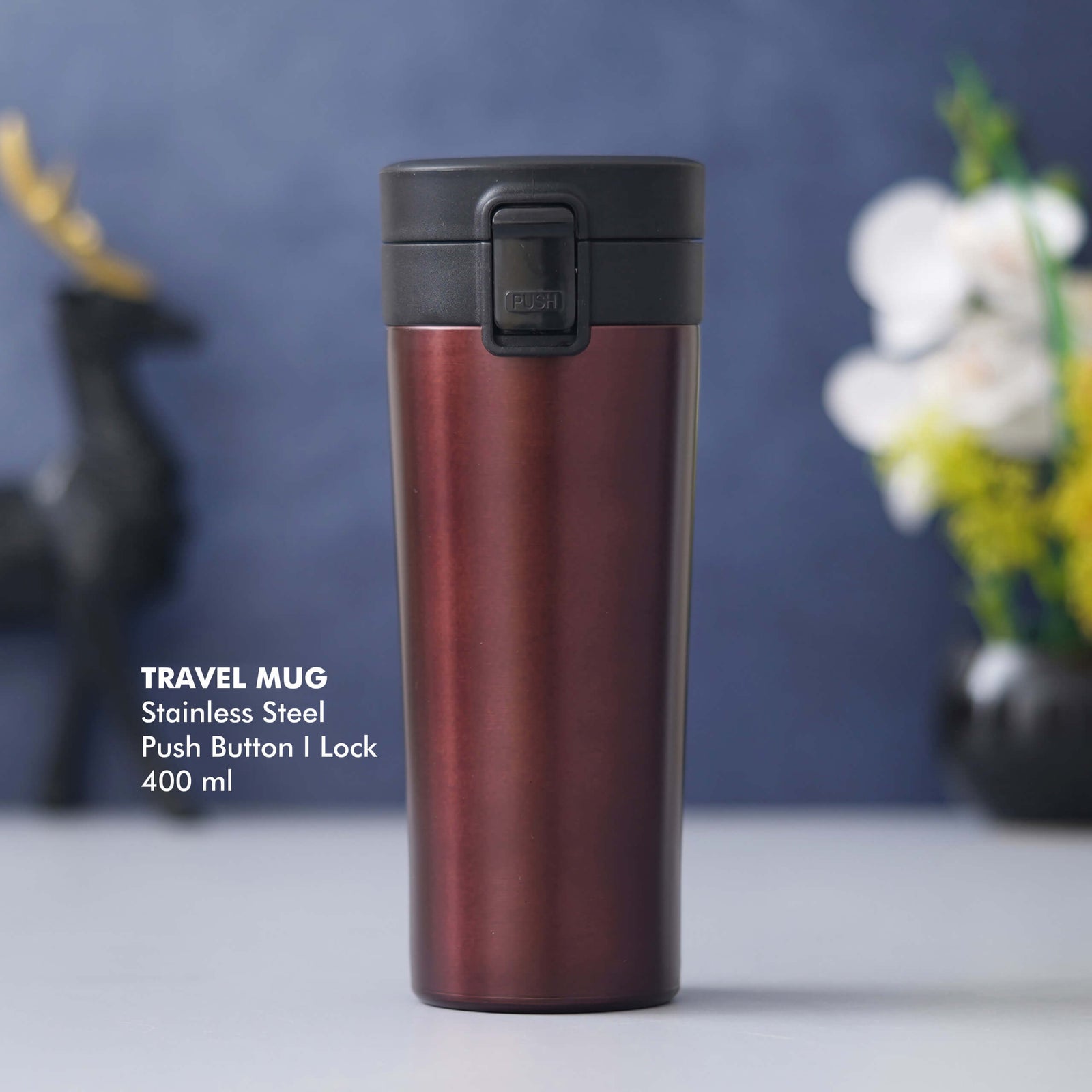 Premium Coffee Stainless Steel Travel Mug with Push Button & Lock - 400 ML - product image 2