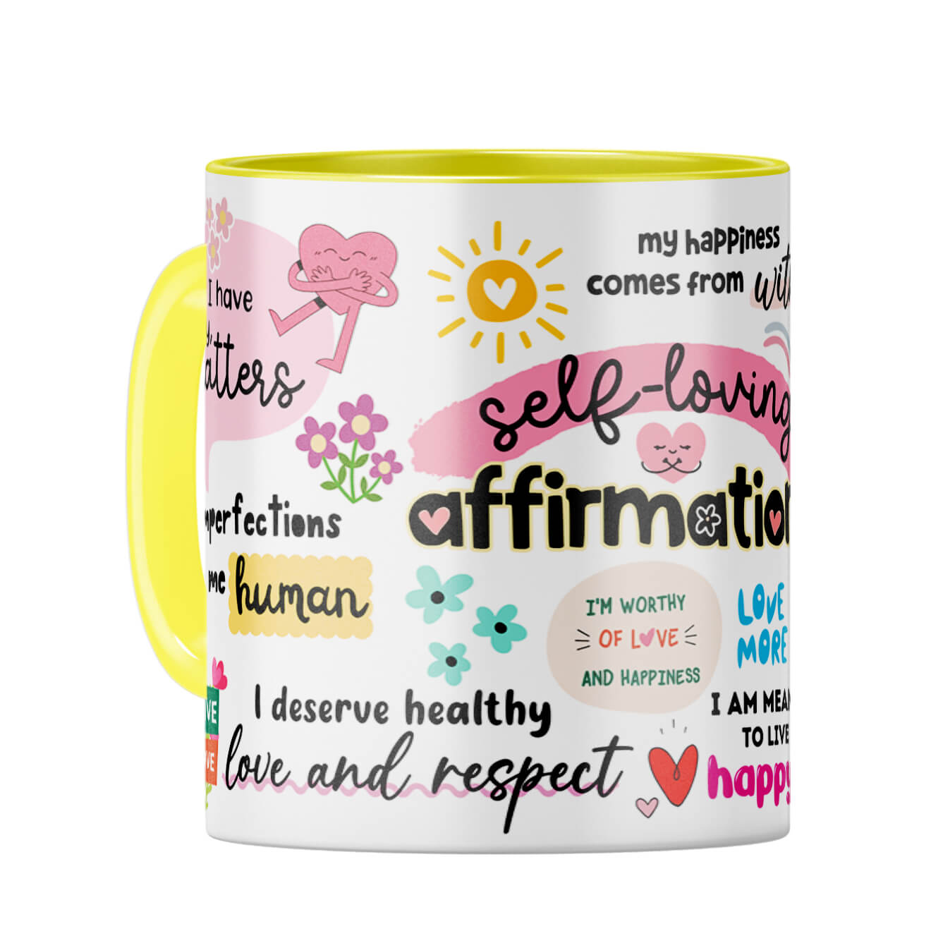 Self Loving Affirmations Coffee Mug Yellow