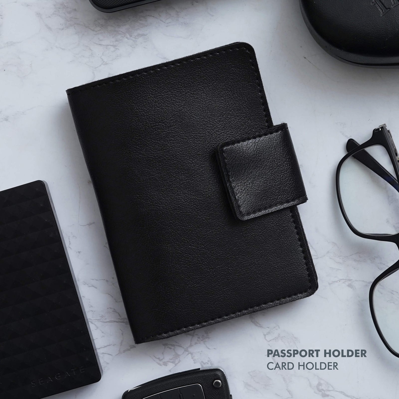 Sleek Black Vegan Leather Passport Holder - corporate gift by YuBingo
